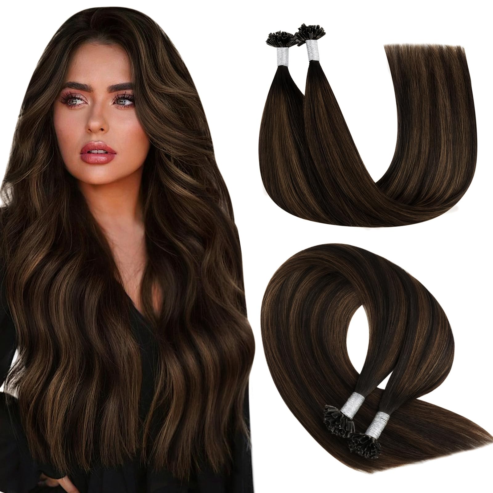 YoungSee 50g Echthaar Bondings Ombre 50cm Keratin Bondings Echthaar Braun Ombre Mittelbraun Bonding Extensions Echthaar Remy Hot Fusion U Tip Extensions Echthaar #2/2/6