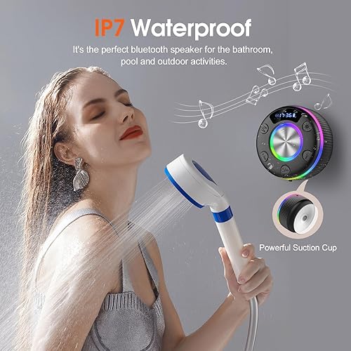 Miniatura 5 de Altavoz de ducha, altavoz Bluetooth impermeable inalámbrico, altavoces portátiles con sonido fuerte claro, ventosa, cordón, ideas de regalos