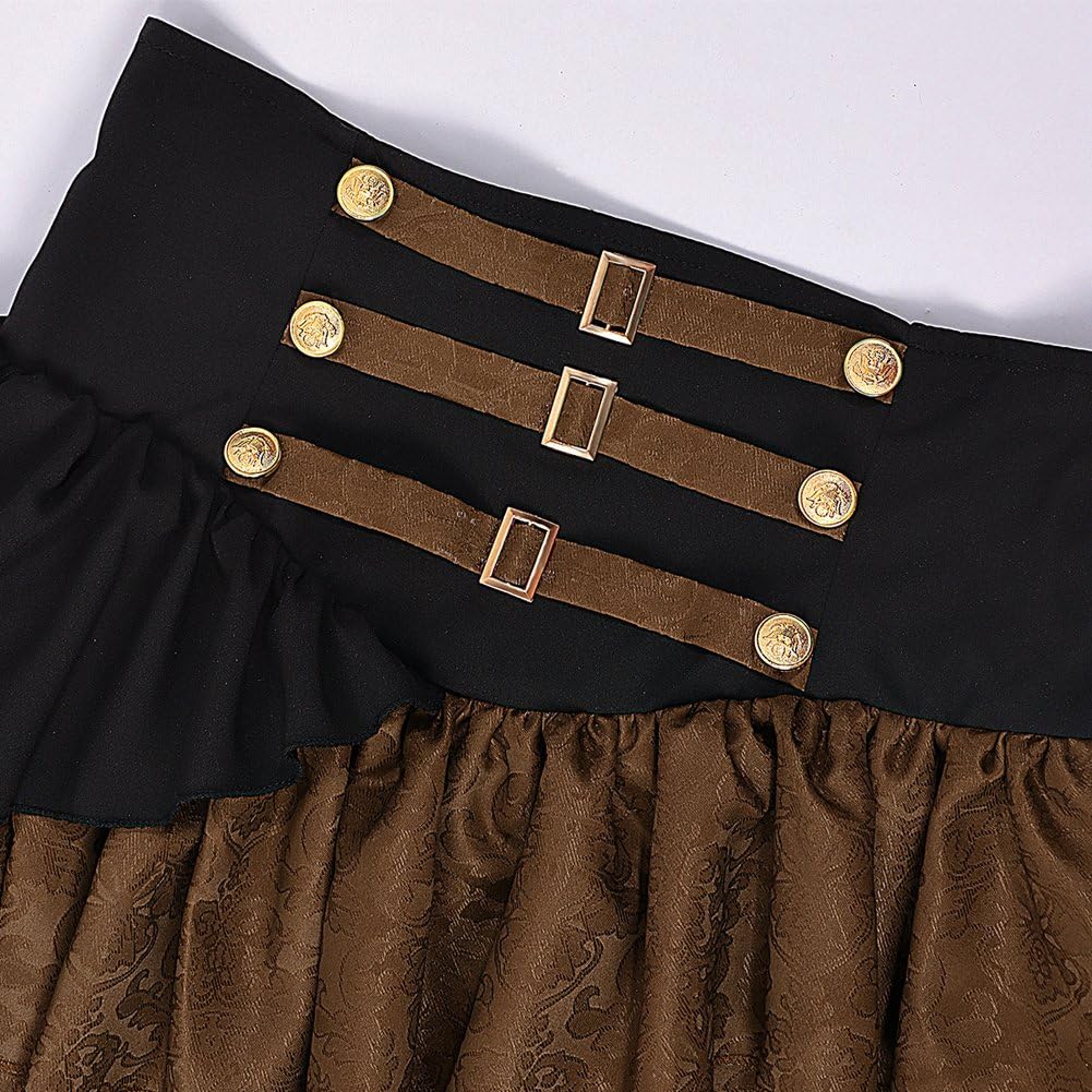 Falda Victoriana Gótica con Volantes - Falda De Disfraz De Pirata Steampunk para Mujer, Ideal para Ferias Renacentistas Y Halloween.