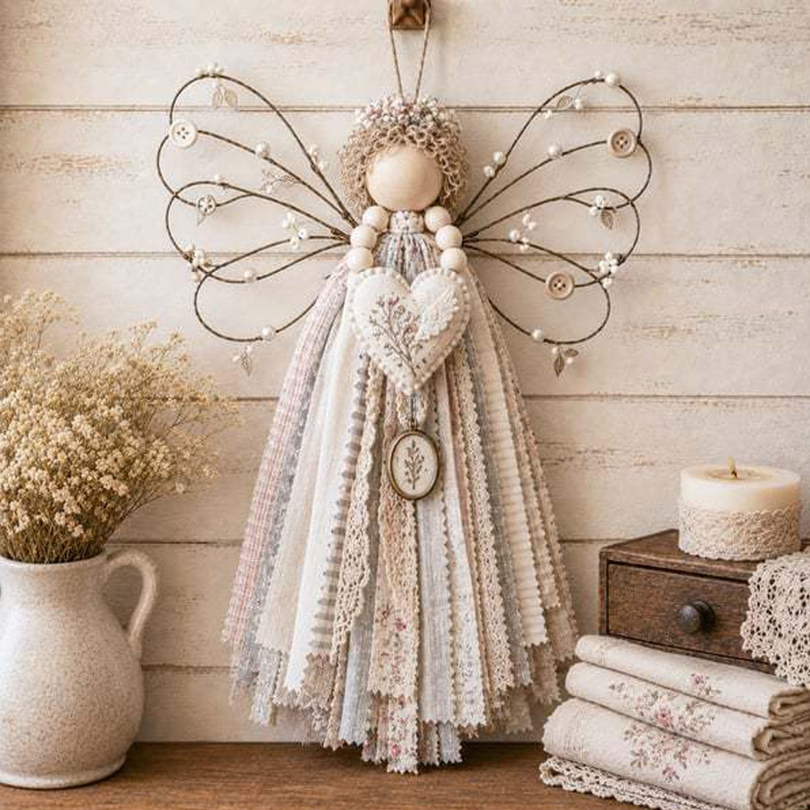 Angel Fabric Hanging DIY Kit, Macrame Angel Wall Weaving Craft (Memento)