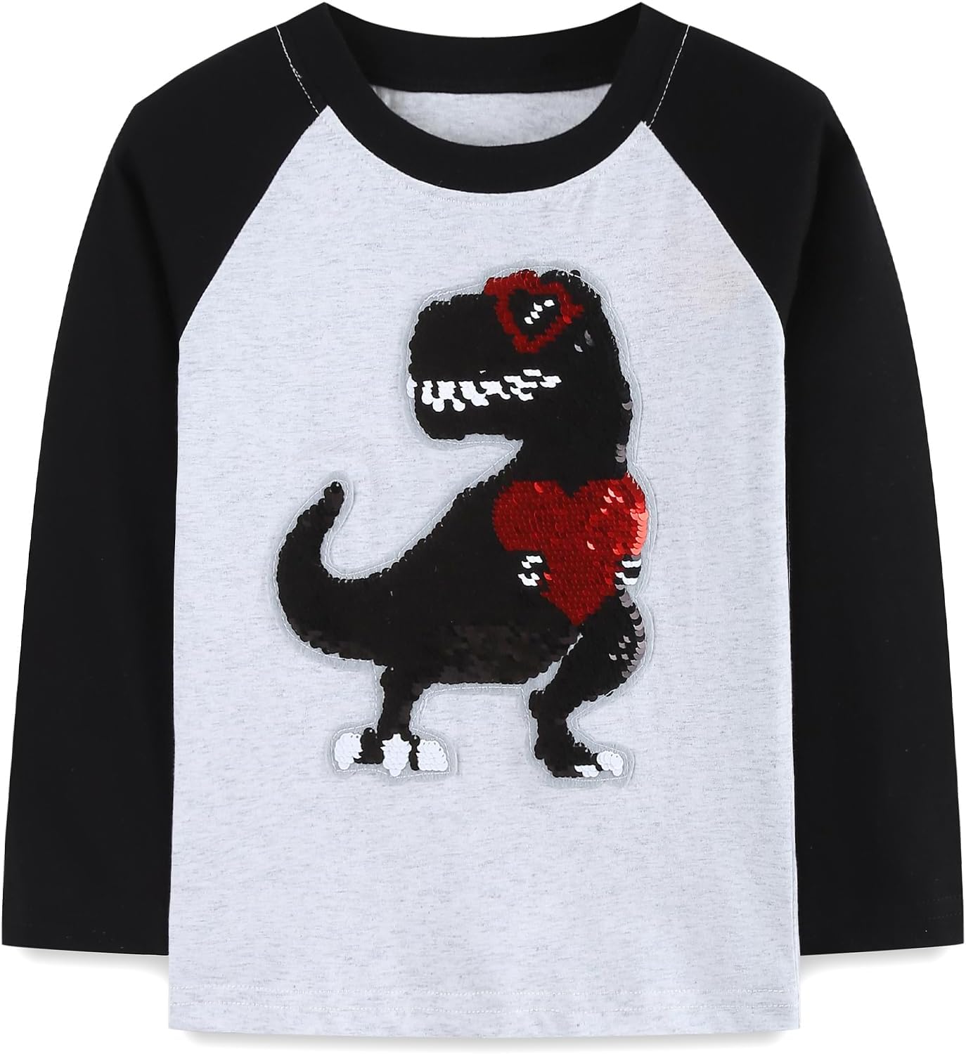 Valentine's Dinosaur Shirt for Toddler Boy Monster Truck Heart Flip Sequin T-Shirt Tractor Long Sleeve Kids VDAY Tops