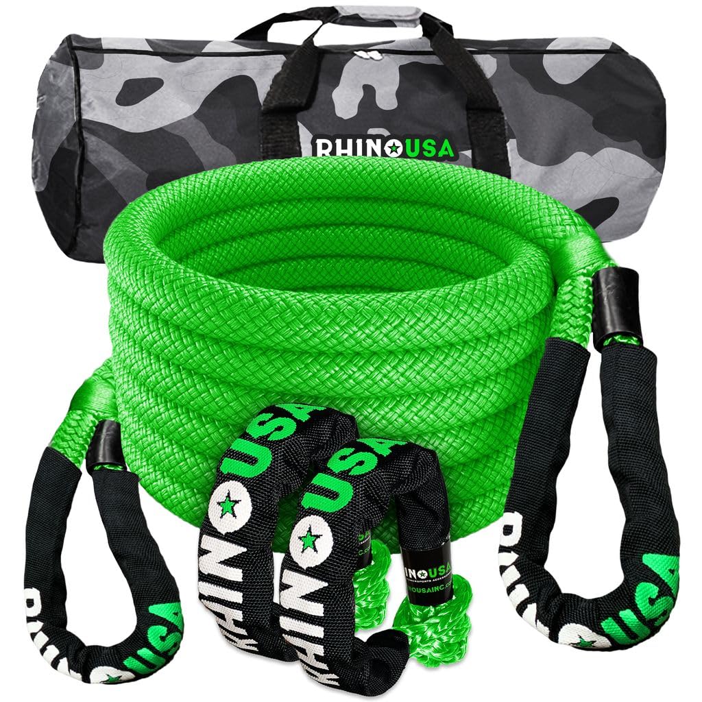 Rhino USA Synthetic Shackle Rope Tow Rope (2 Pack) - 1 Cm X 55 Cm Shackle Rope - 14.200 Kg (MIN) Minimum Breaking Resistance - Offroad Recovery Strap For Trucks Agriculture Forestry
