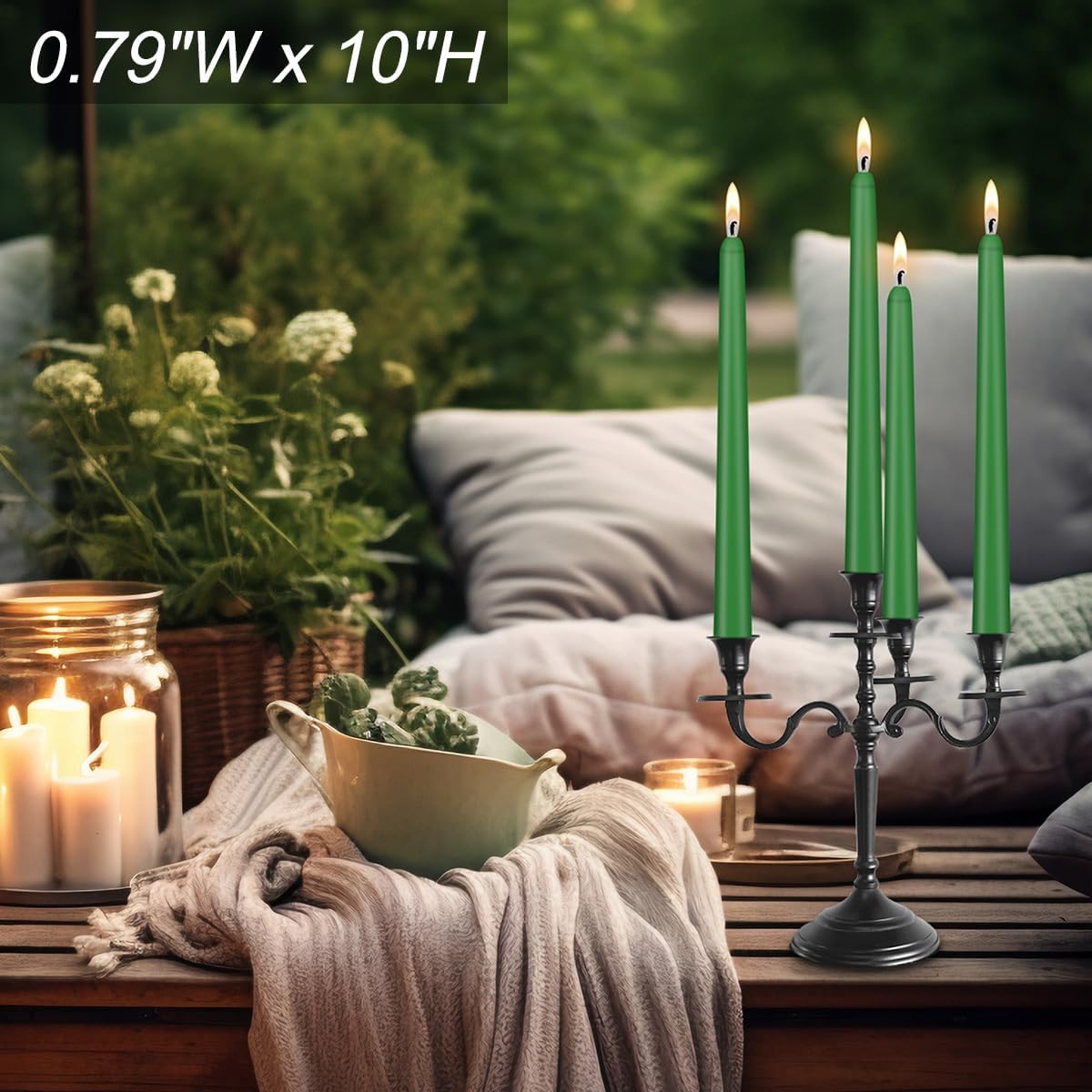7 Pack 10 Inch Green Taper Candles – Unscented, Dripless, Smokeless Candlesticks for Dinners, Christmas, Weddings, Parties, Holidays, Religious Events, Home Decor – Long Burning Dinner Candles