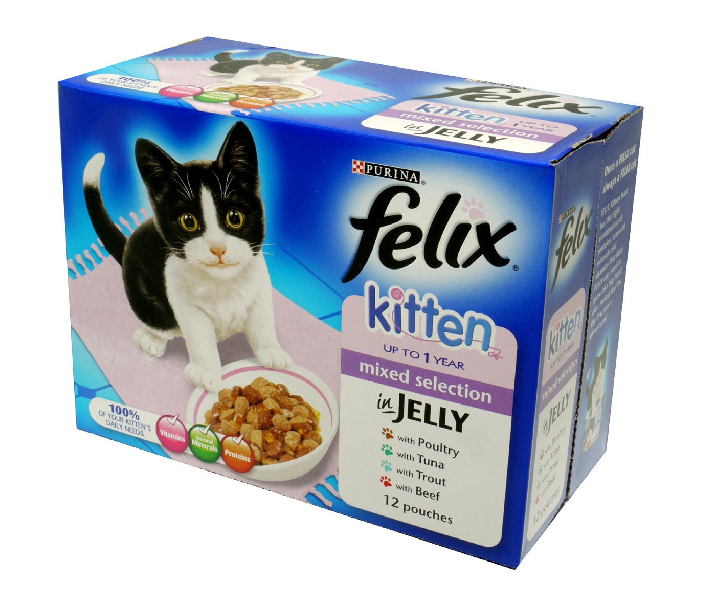 Purina Felix Mixed Variety Wet Food with Fish and Meat Chunks in Jelly, 12 x 100g