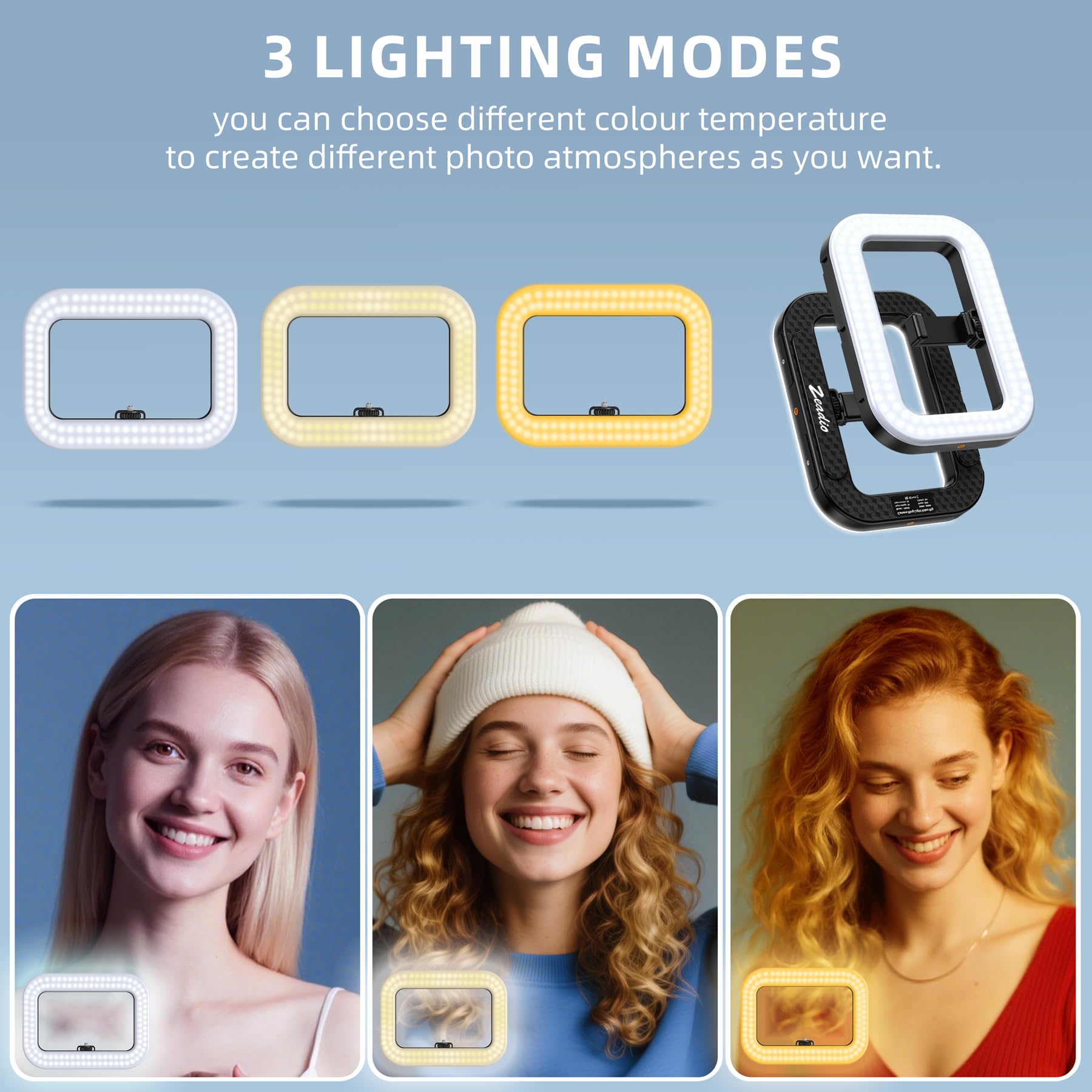 Zeadio Handheld-Ringlicht, Selfie-Licht mit Telefonhalter, dimmbares Kamera-Videolicht 2500K-8500K, tragbares Fülllicht CRI>95 für Vlogging, TikTok, Make-up, Livestreaming, Fotografie etc