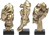 Prosalf 3pcs Silence is Gold Thinker Statues - No Hear No See No Speak Abstract Resin Sculptures for Home Office Desk Decor (Gold)