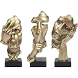 3 Pcs Thinker Statue, Silence is Gold Abstract Art Figurine, No Hear No See No Speak Modern Home Resin Sculptures Decorative Objects Decor for Home Office Bookshelf Desktop(Gold), A-41
