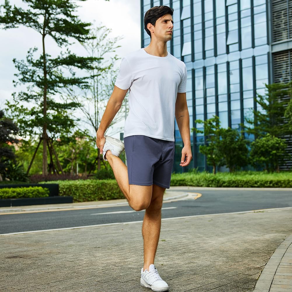 NIMENJOJA Mens 7" Sweat Shorts Cotton Workout Gym Jogger Lounge Shorts with Zipper Pockets - Image 4