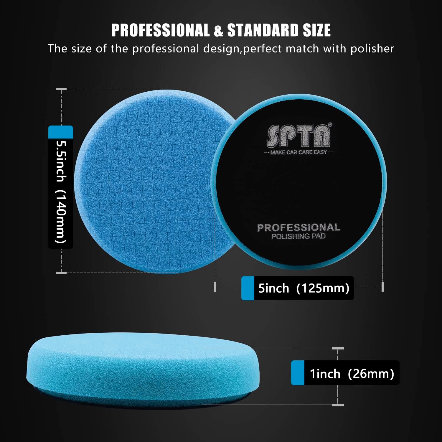 Blue Polish Pad, Buffing Polishing Pads, SPTA 1Pc 5.5 Inch Face for 5 Inch 125mm Backing Plate Compound Buffing Sponge Pads for Car Buffer Polisher Compounding, Polishing and Waxing-FPTSS5B : Automotive