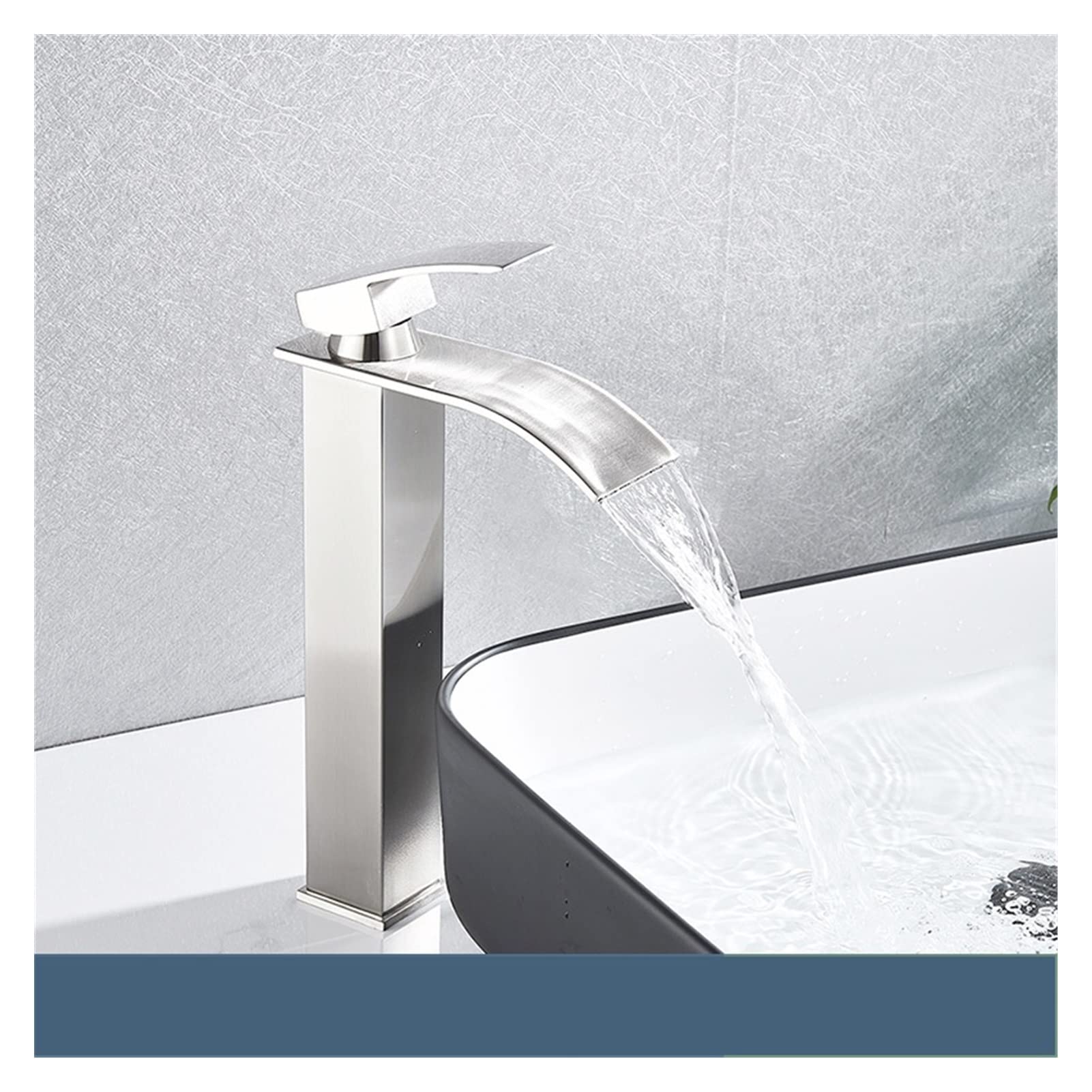 Waterfall Square Bathroom Basin Faucet Brass Material Surface Blackened Deck Installation Hot and Cold Water Basin Sink Faucet Easy to Install(Brushed Nickle A)