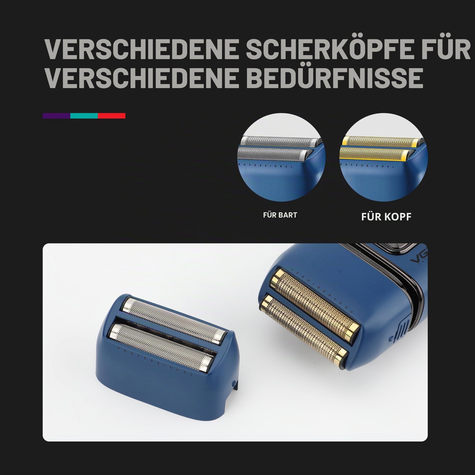 VGR Elektrischer Folienrasierer für Herren, 7500 U/min, Pop-Up-Trimmer, USB-C-wiederaufladbarer 120-min-Akku, für Gesicht, Haare, Bart, Hals, Glatze, Haut, verblassend