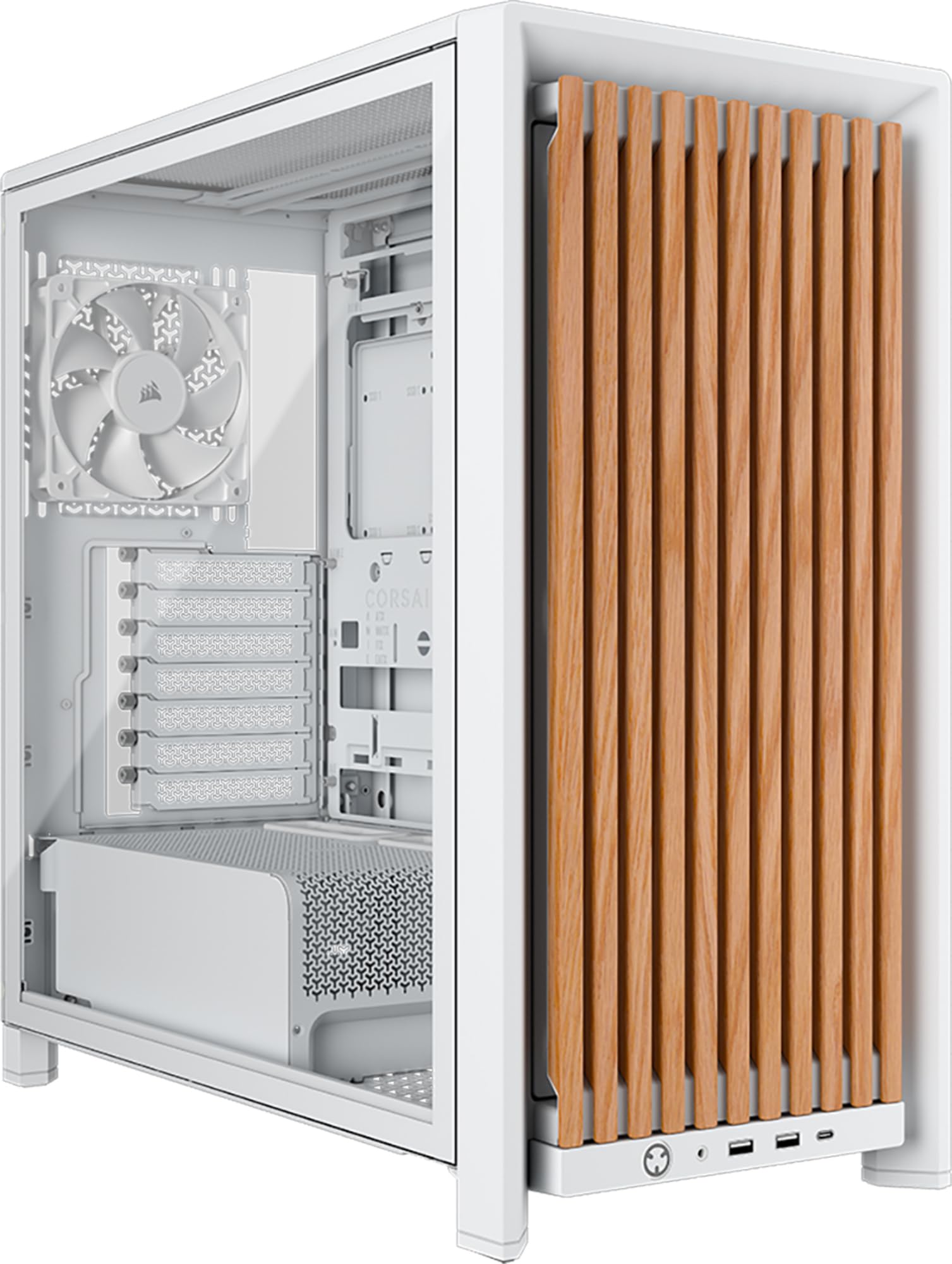 CORSAIR FRAME 4000D WOOD RS Case PC Mid Tower – Bianco e Rovere | Pannello Frontale Legno, 4 Ventole PWM RS120 Incluse, Compatibile Con Scheda Madre Rovesciata, Stabilizzazione Anti-Cedimento
