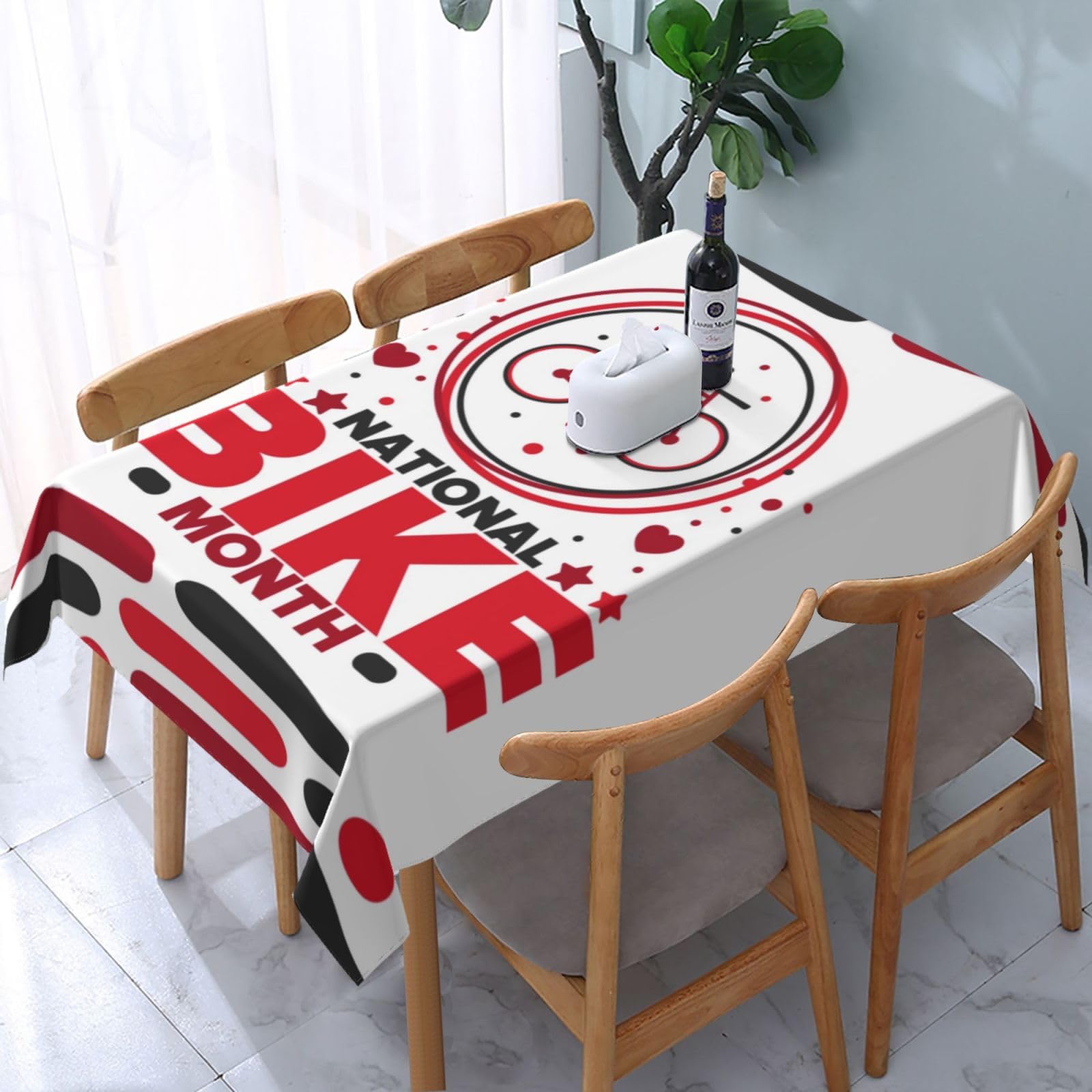 JunHeArt National Bike Month Tablecloth Rectangle Table Cover Washable Table Cloths Decor For Kitchen 54" X 72"