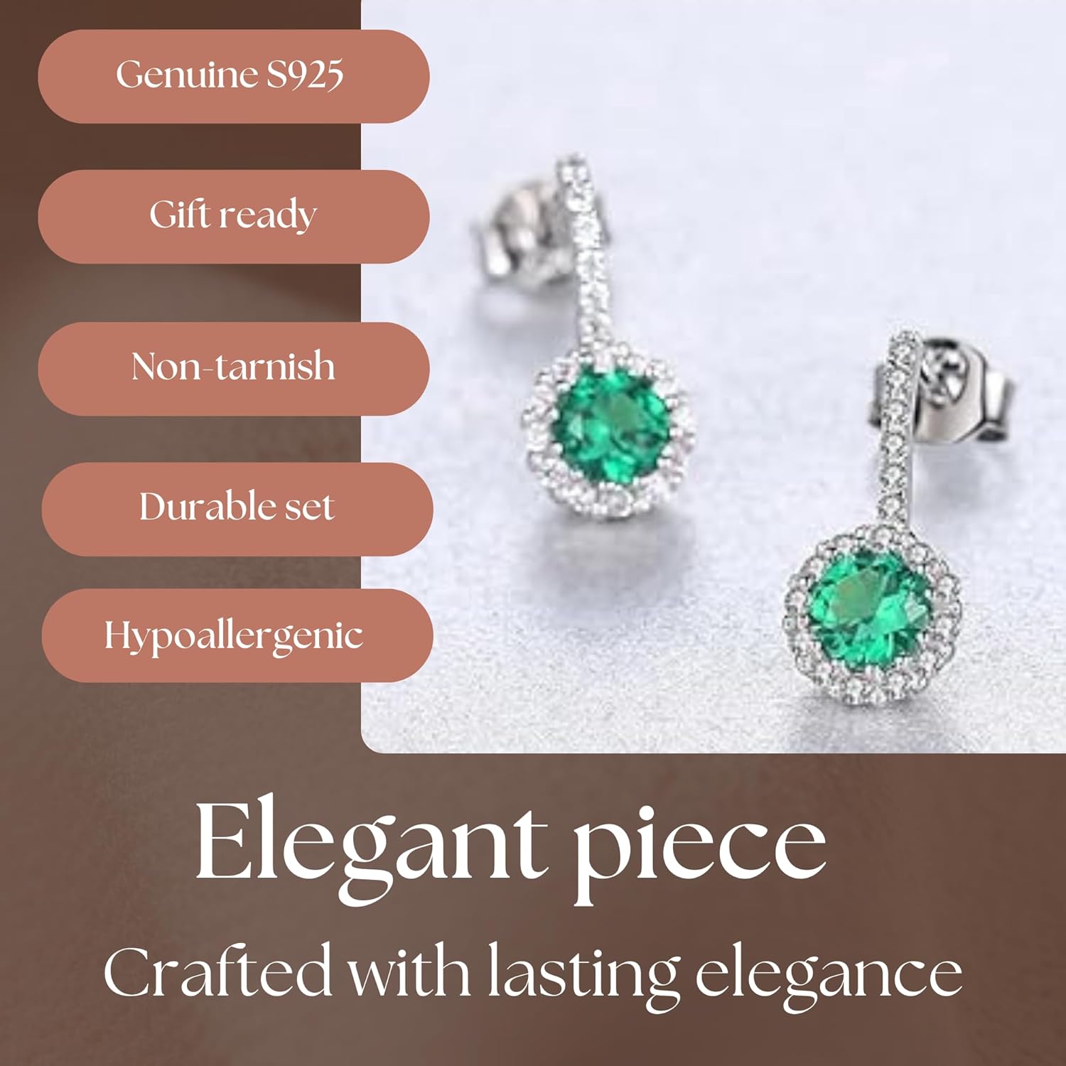 925 Sterling Silver Bridal Jewelry Set for Women, Gemstone Pendant Necklace and Earrings - Cubic Zirconia Halo Design with Elegant Box - Image 5