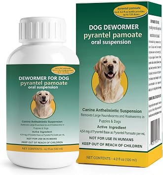 Dog Dewormer Liquid Pyrantel Pamoate Formula for Roundworms & Hookworms Support, Fits for Dogs, 120 mL 4.2 fl oz