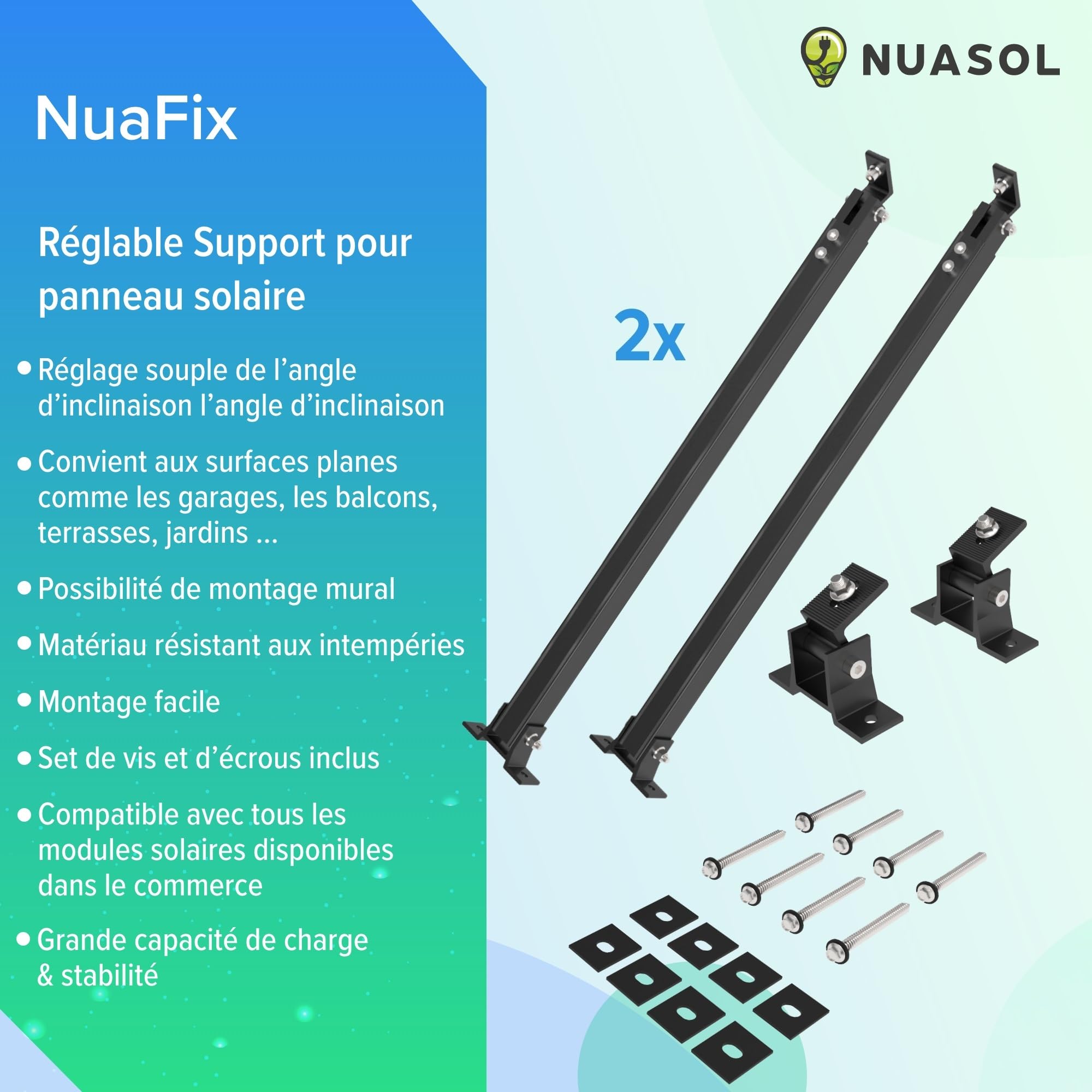 Kit de Fixation pour Centrale Électrique de Balcon | Lot de 4 Supports de Panneaux Solaires | Inclinaison Réglable 30°–60° | Supports Individuels avec Vis & Écrous