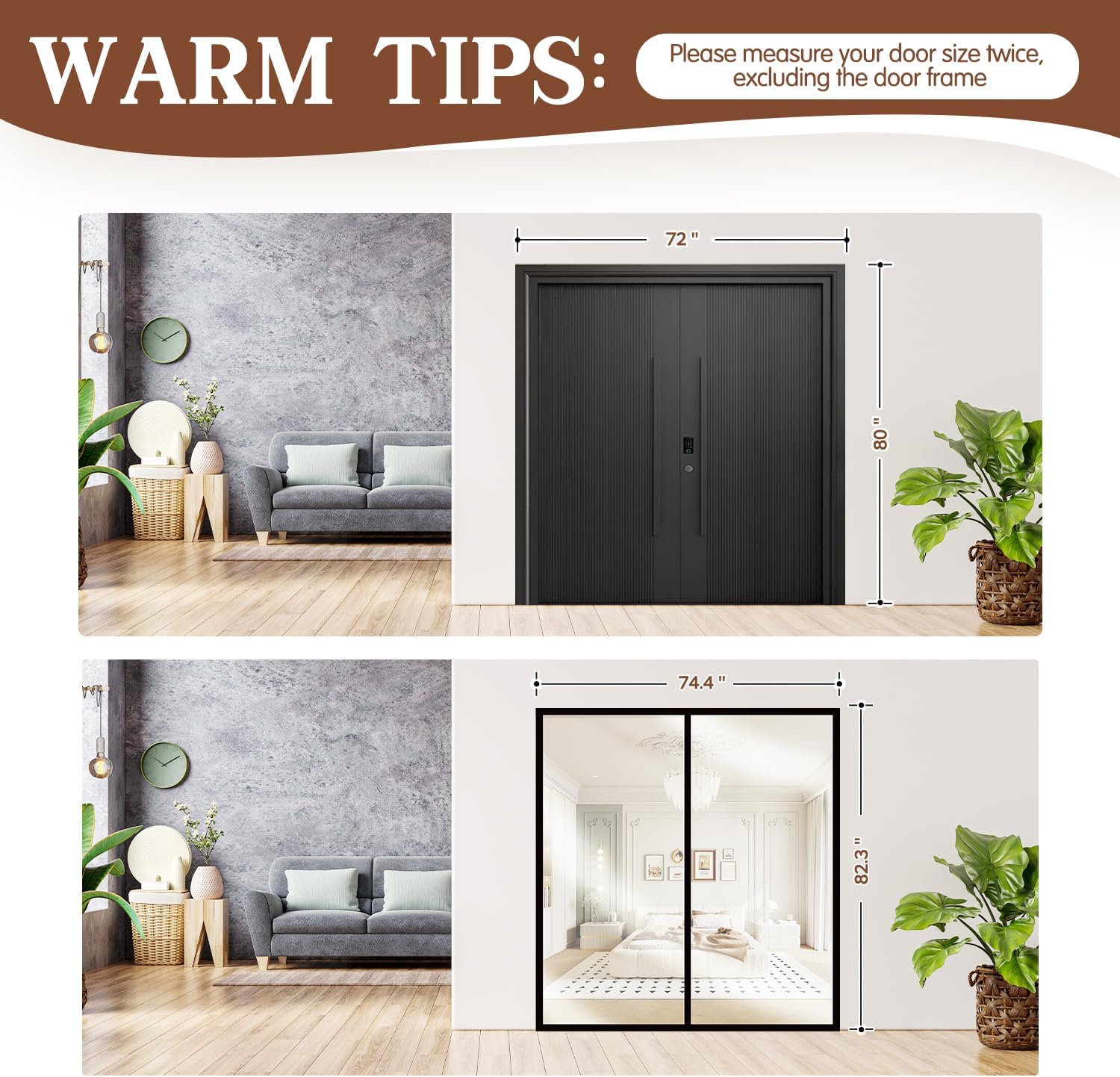 Transparent Insulated Door Curtain, Sunmoxia Magnetic Thermal Insulated Door Screen Auto Closer Screen Door for Kitchen, Bedroom, Air Conditioner Room, Fits Door up to 72" x 80"