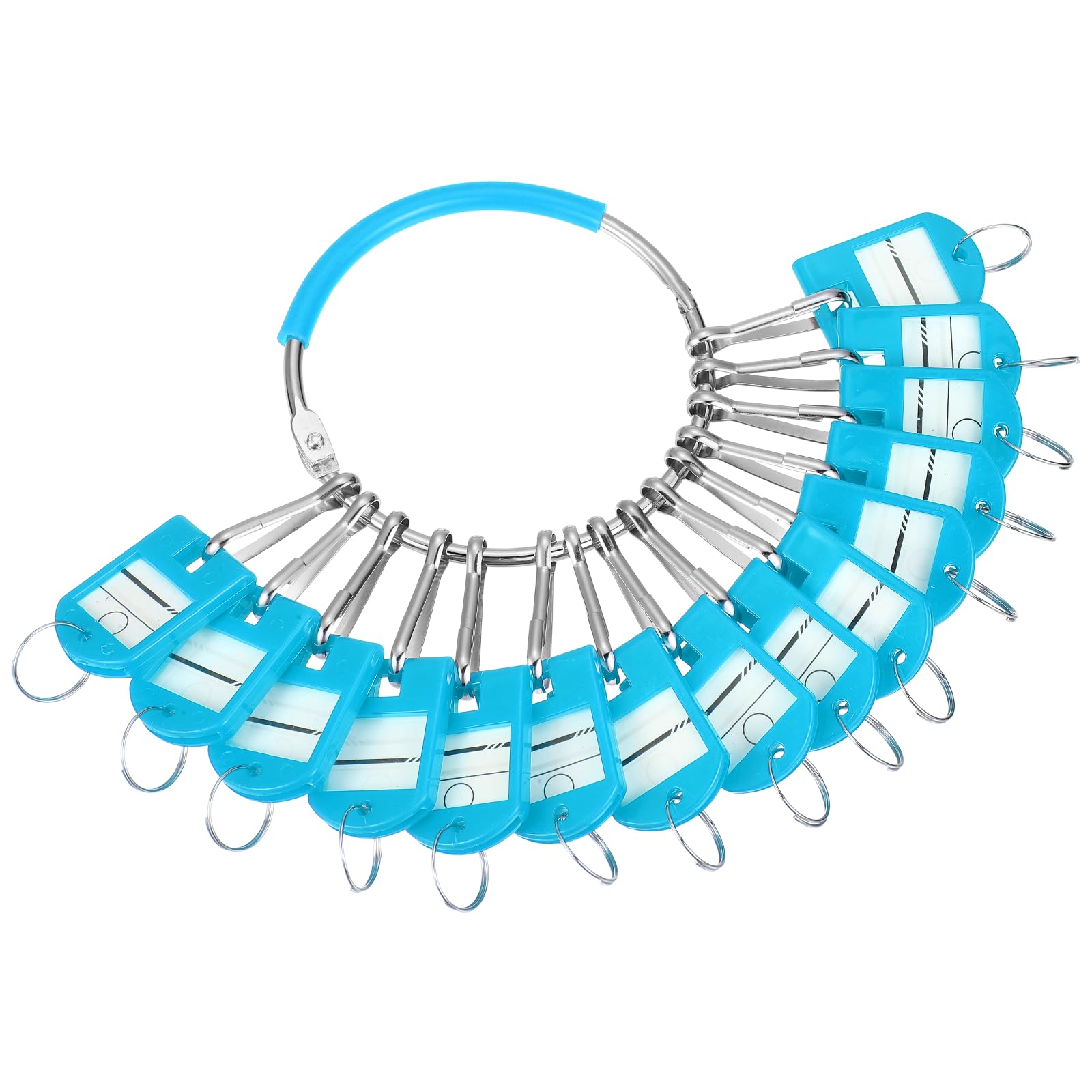 PATIKIL 15Pcs Key Tags with Labels, Portable Key Organizer Metal Ring with 15Pcs Individual Spring Hooks Keychain Tags Identifiers Holder and Plastic Handle for Hotel Office, Sky Blue