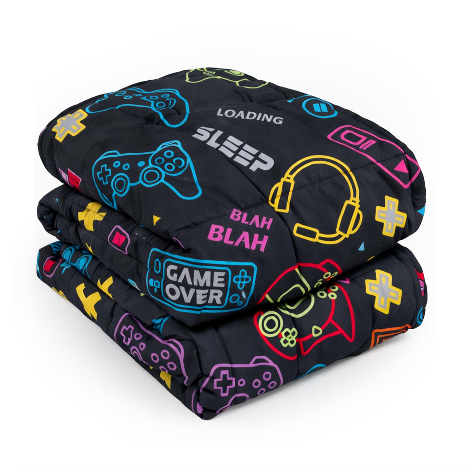 OHS Weighted Blanket Adult 3kg, Black Gaming Weighted Blanket Teddy Fleece Reverse Calming Anxiety Relief Sleep Therapy Blankets Gifts for Adults, 100x150cm (Disclaimer:Only suitable for age 3+years)