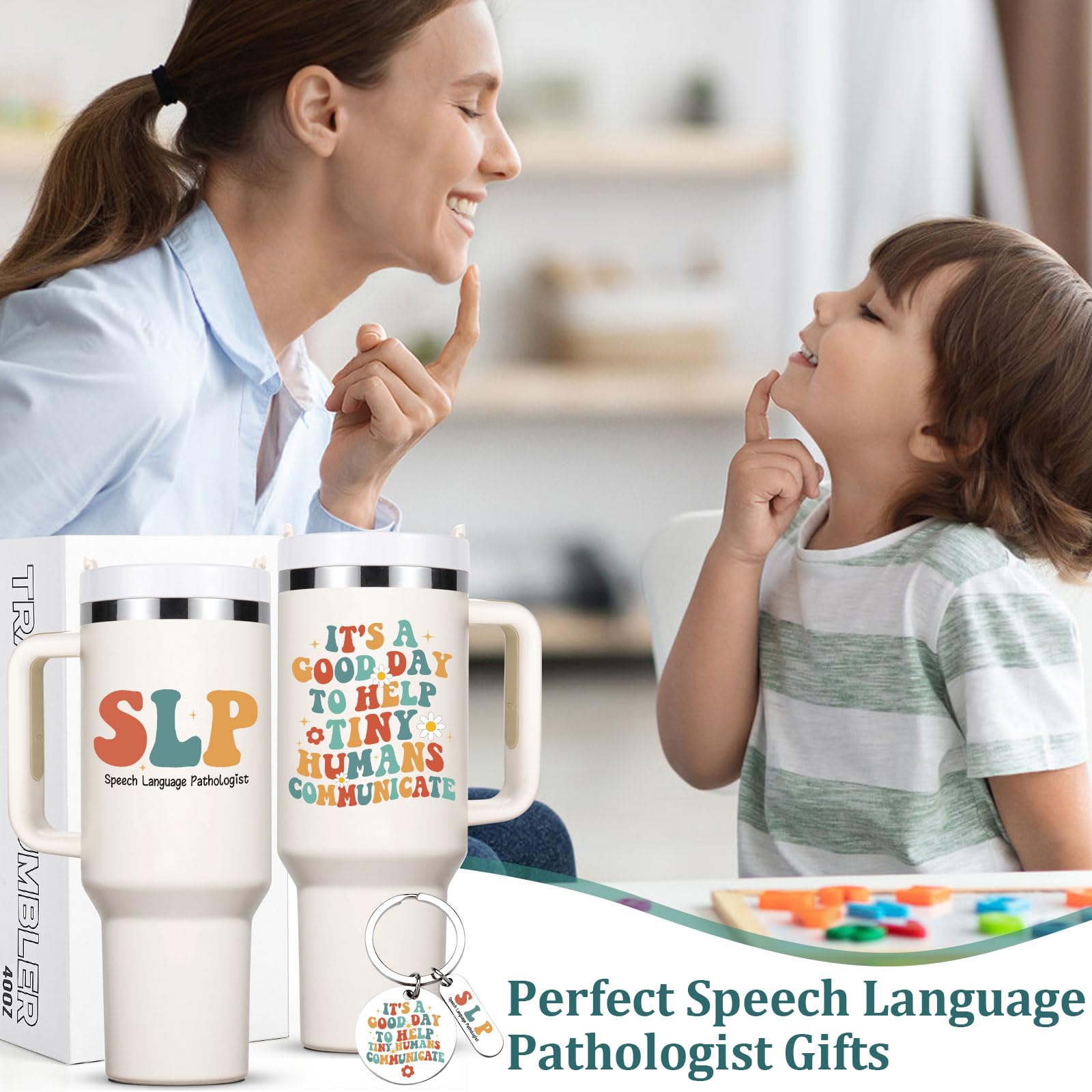 Lifecapido Speech Pathologist Gifts, SLP 40oz Tumbler with Keychain, Birthday Christmas Speech Therapy SLP Gifts for Speech Language Pathologist, Creamy