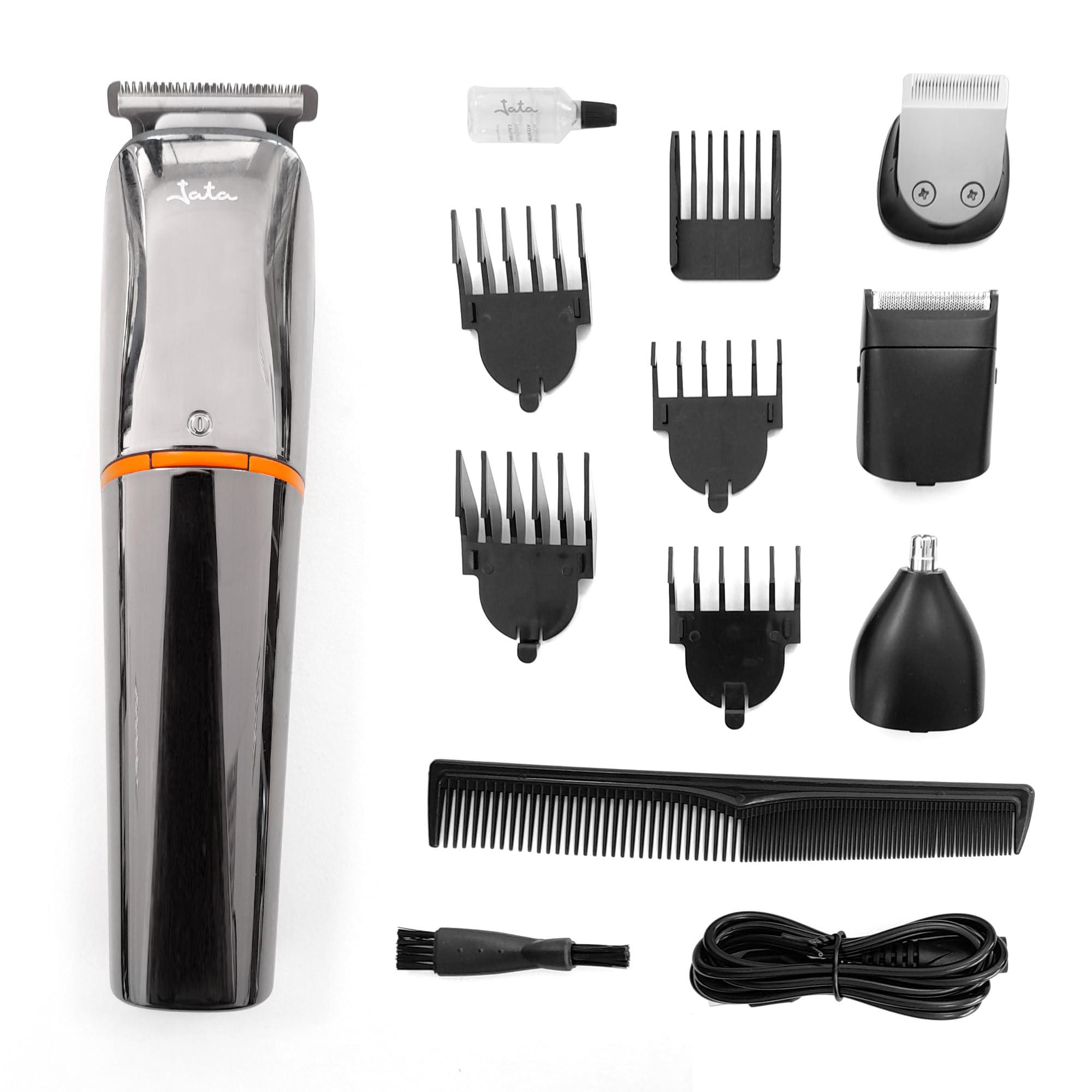 JATA JBCP3305 Tondeuse à cheveux et tondeuse corps avec 9 têtes interchangeables Utilisation à sec et humide Grande précision Autonomie 99 minutes Gris
