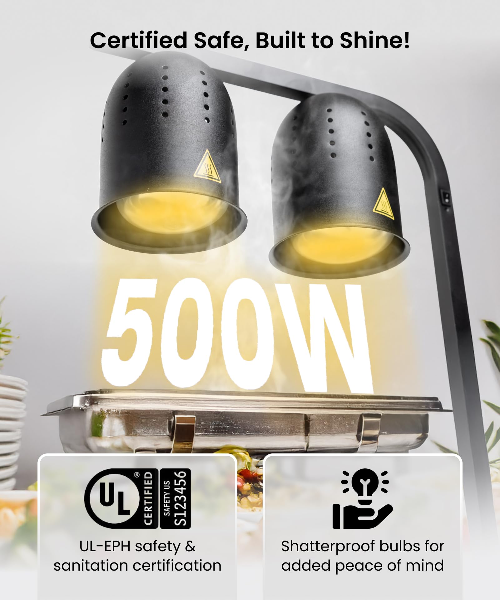 SYBO DL2112 Lampe chauffante électrique Portable de qualité Commerciale 2 Ampoules, Support Libre, 500 W, Noir