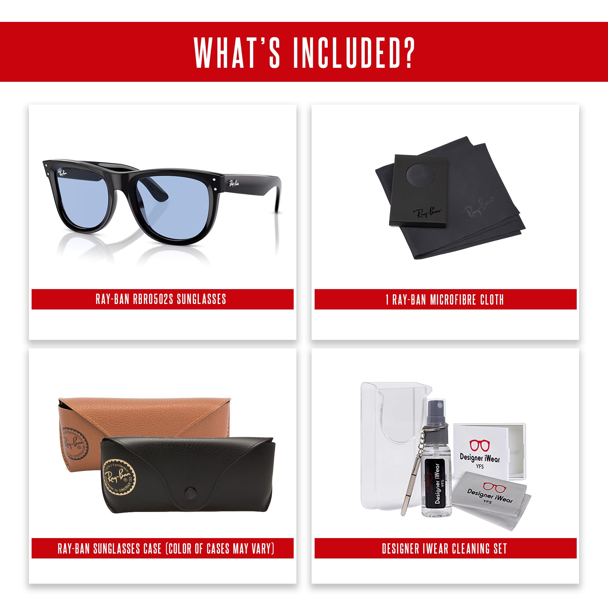 Ray-Ban Wayfarer Reverse RBR0502S 667772 53MM Black/Plastic Lens Light Blue Square Sunglasses for Men for Women +BUNDLE with ACCESSORY EYEWEAR KIT