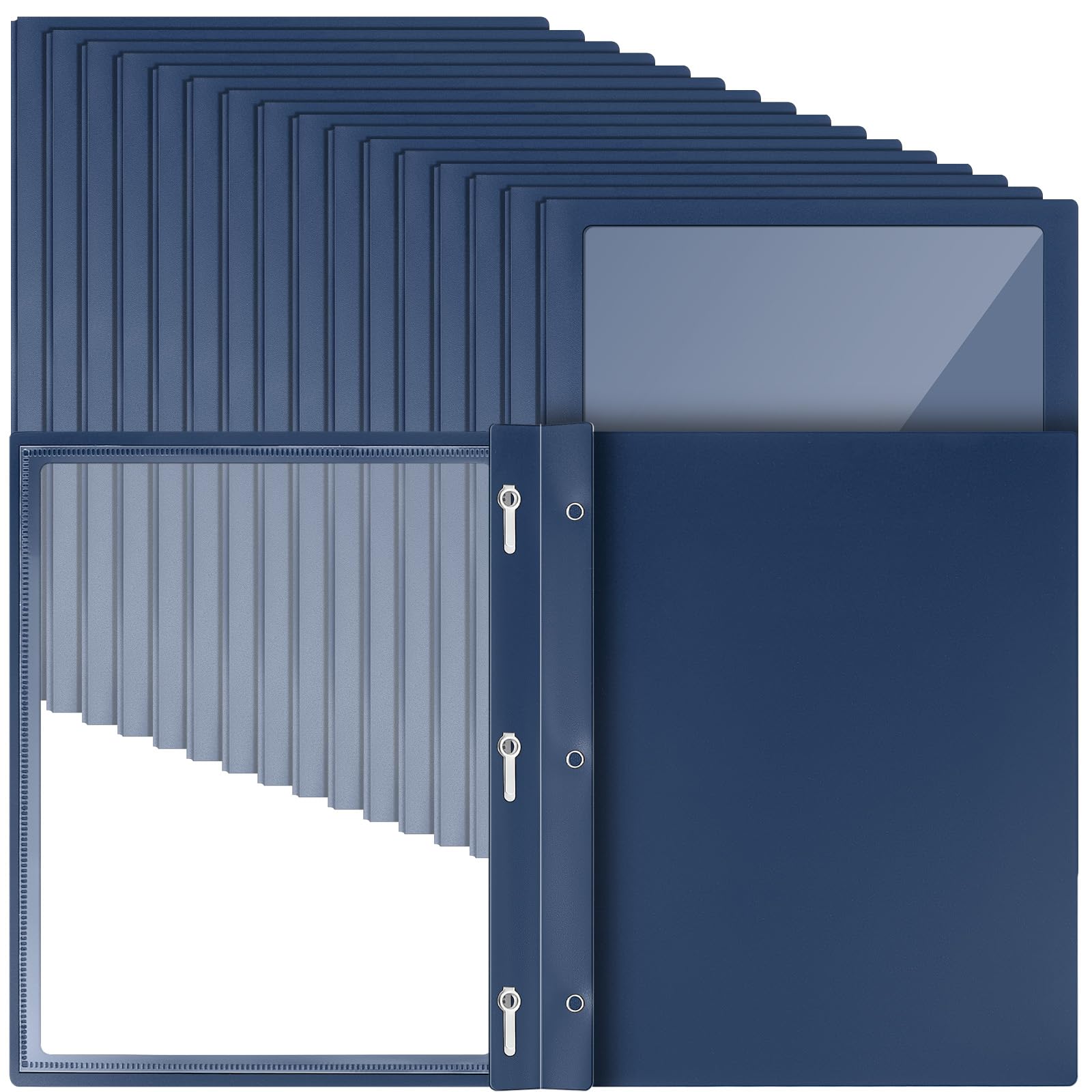 Teling 50 Stück Berichtsmappen mit 3 Zinkenverschlüssen, transparente Vorderseite, Präsentationsmappen, Rahmenansicht, Poly-Berichtsmappe, Präsentationsmappe für Papier, Dokumente, Schule, Büro