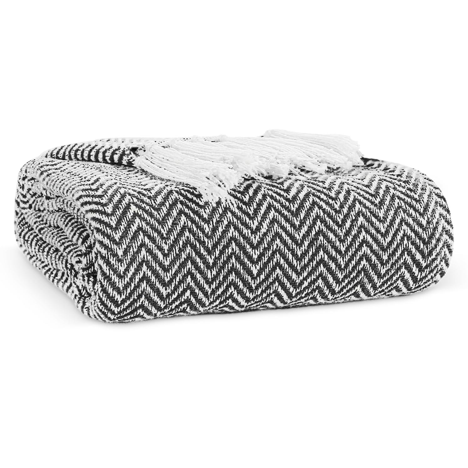 Ehc Black Chevron Throw Blanket, Handwoven Cotton Throws For Sofas Bed Sofa Settee Couch Reversible Bed Cover Over Bedspread, Single 127 X 152 Cm,