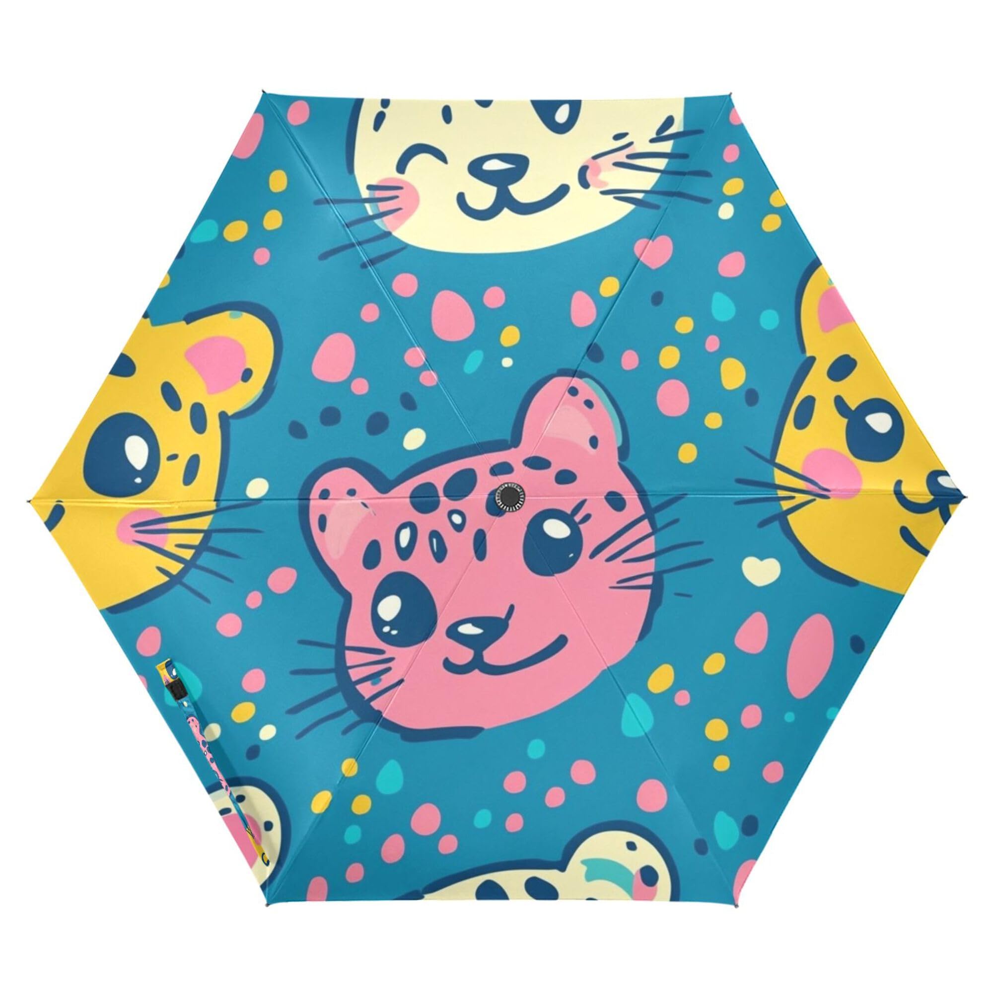 JUNZAN Cute Cartoon Leopards Travel Umbrella 39 Inch Wind Resistant Automatic Open Close Mini Umbrella for Adults Outdoor Defence Accessories