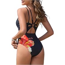 ZAFUL Womens One Piece Swimsuit Tummy Control Slimming Swimwear Floral Double-Strap Back Cut Out Bathing Suit