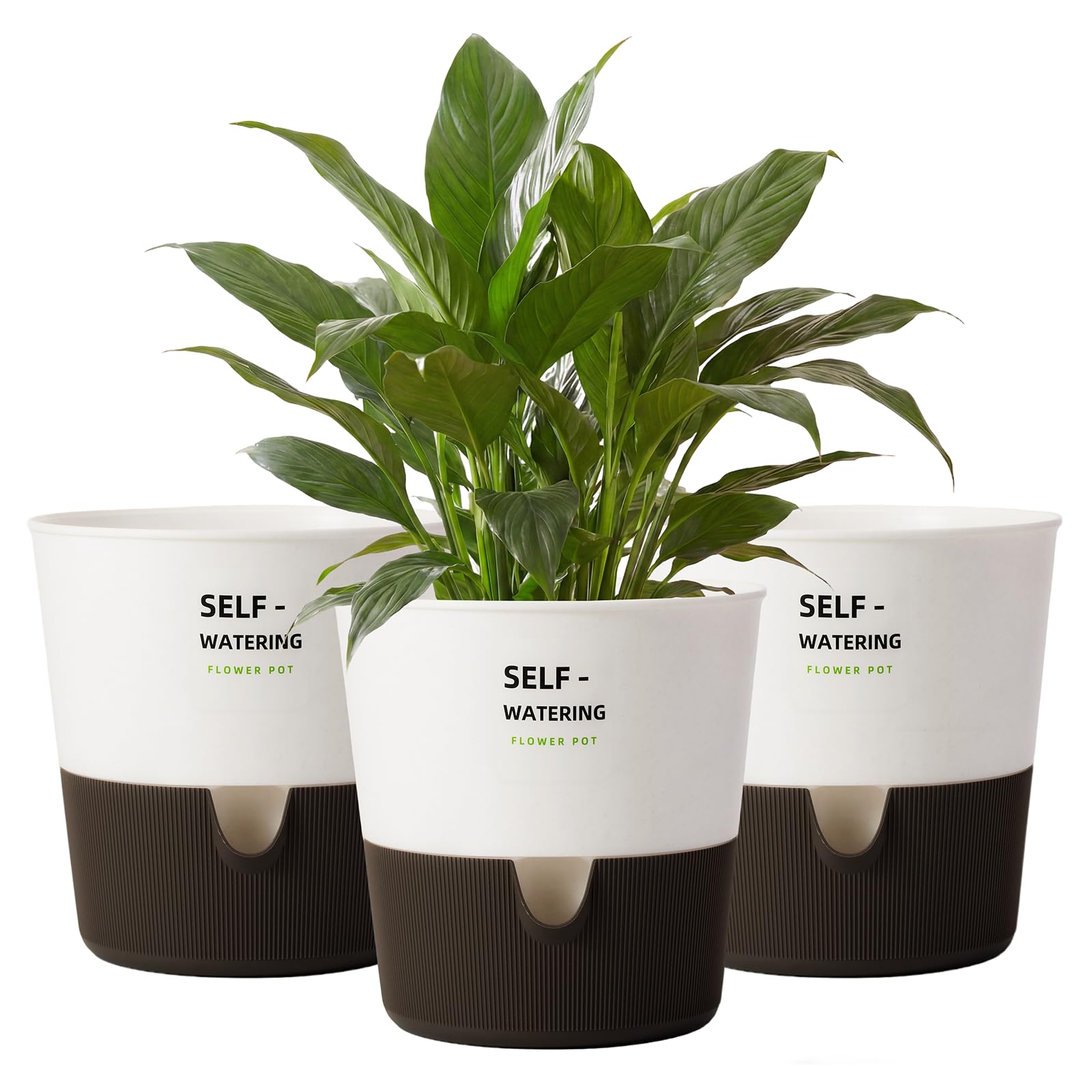 Bamworld 3 Pack Self Watering Pots for Indoor 6.5in Plants Plant Pots Indoor with Drainage Holes Modern Planters for Indoor Plants Room Office Décor(White)