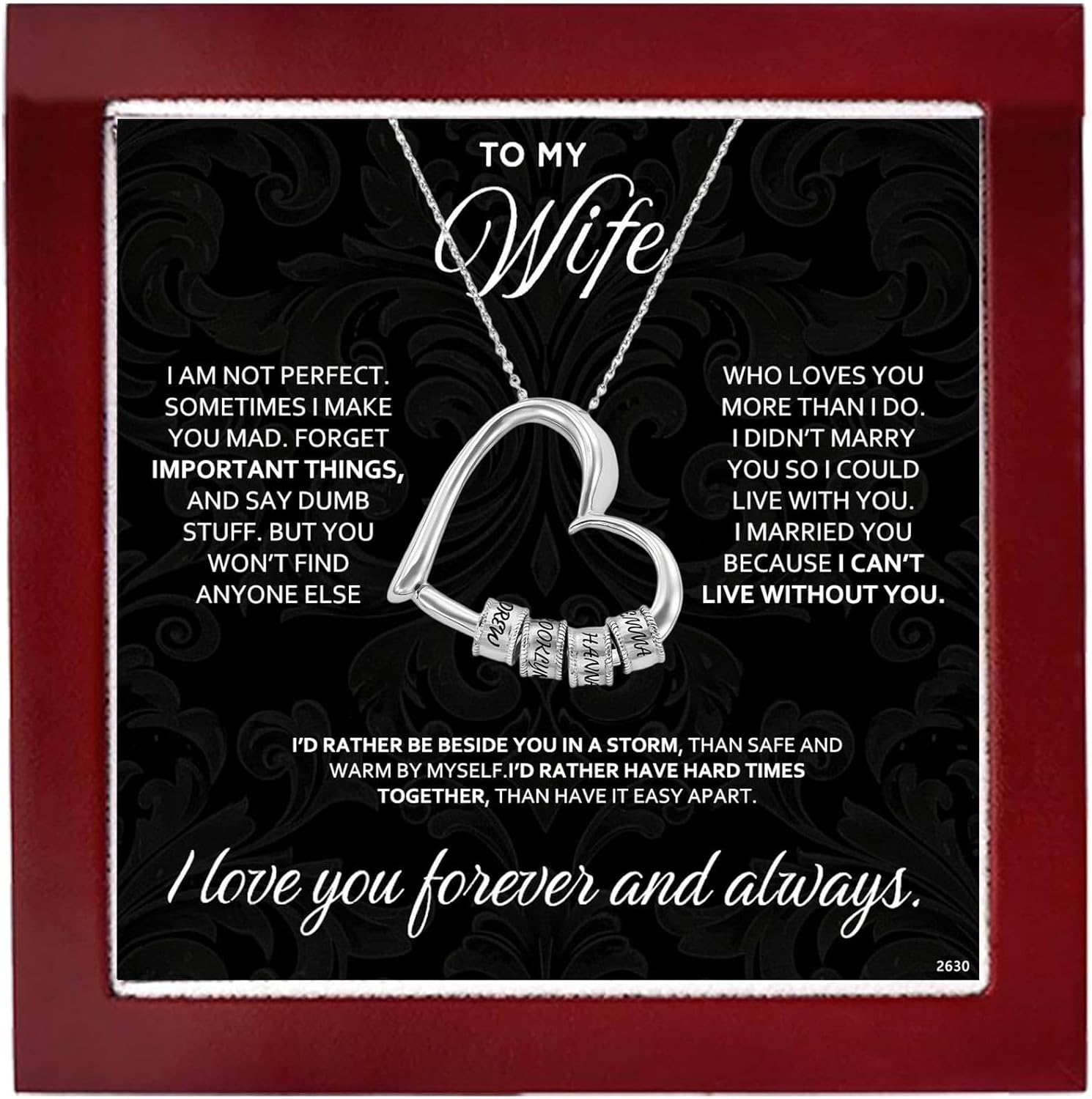 ziella Jewelry To My Wife Necklace -Family's Love Engraved Name Pendant, Personalized Heart Custom Necklace for Women