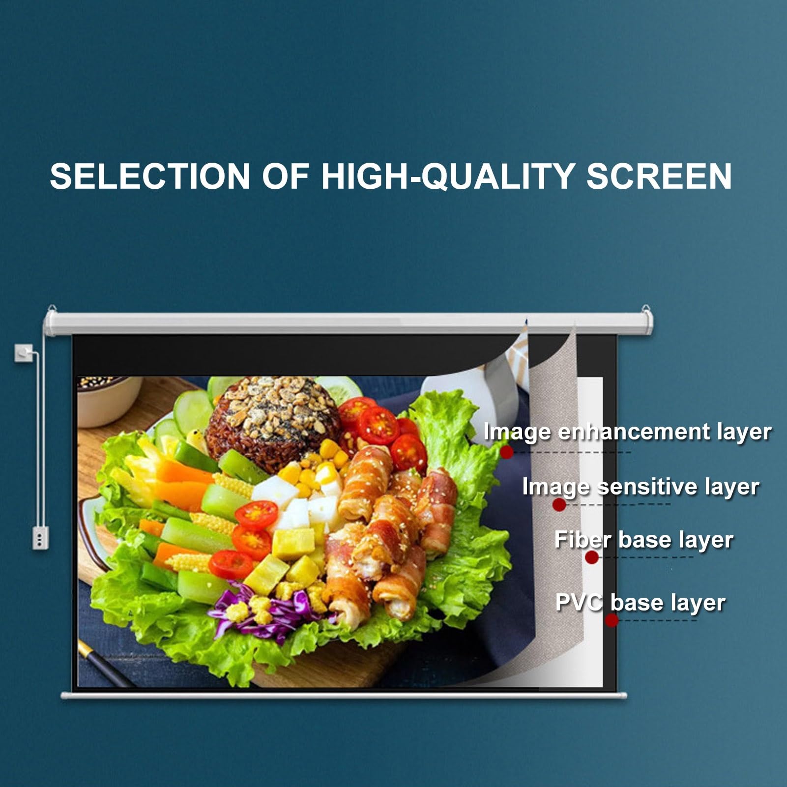 Schermo Proiettore Motorizzato 4K HD da 60/72/84 Pollici con Telecomando, Telo Proiettore HD da Parete o a Soffitto con Rapporto 16:9 per Casa, Teatro, Cinema, Interno(84IN)