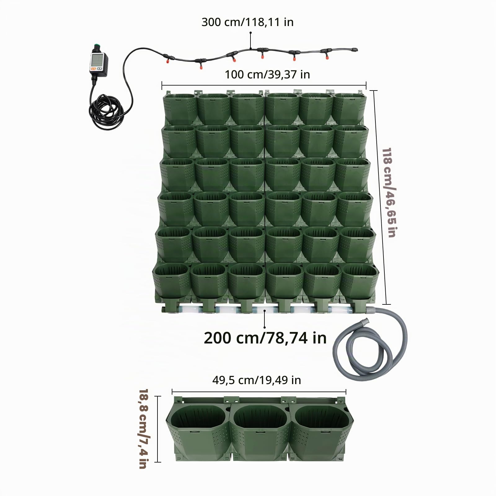 Hängende Pflanztaschen, Blumentöpfe mit automatischem Bewässerungssystem, 36 Taschen Stapelbarer Pflanzenwand-Blumentopf, Vertikaler Garten Pflanzenwand für Garten Innenhof Balkon (Grün)
