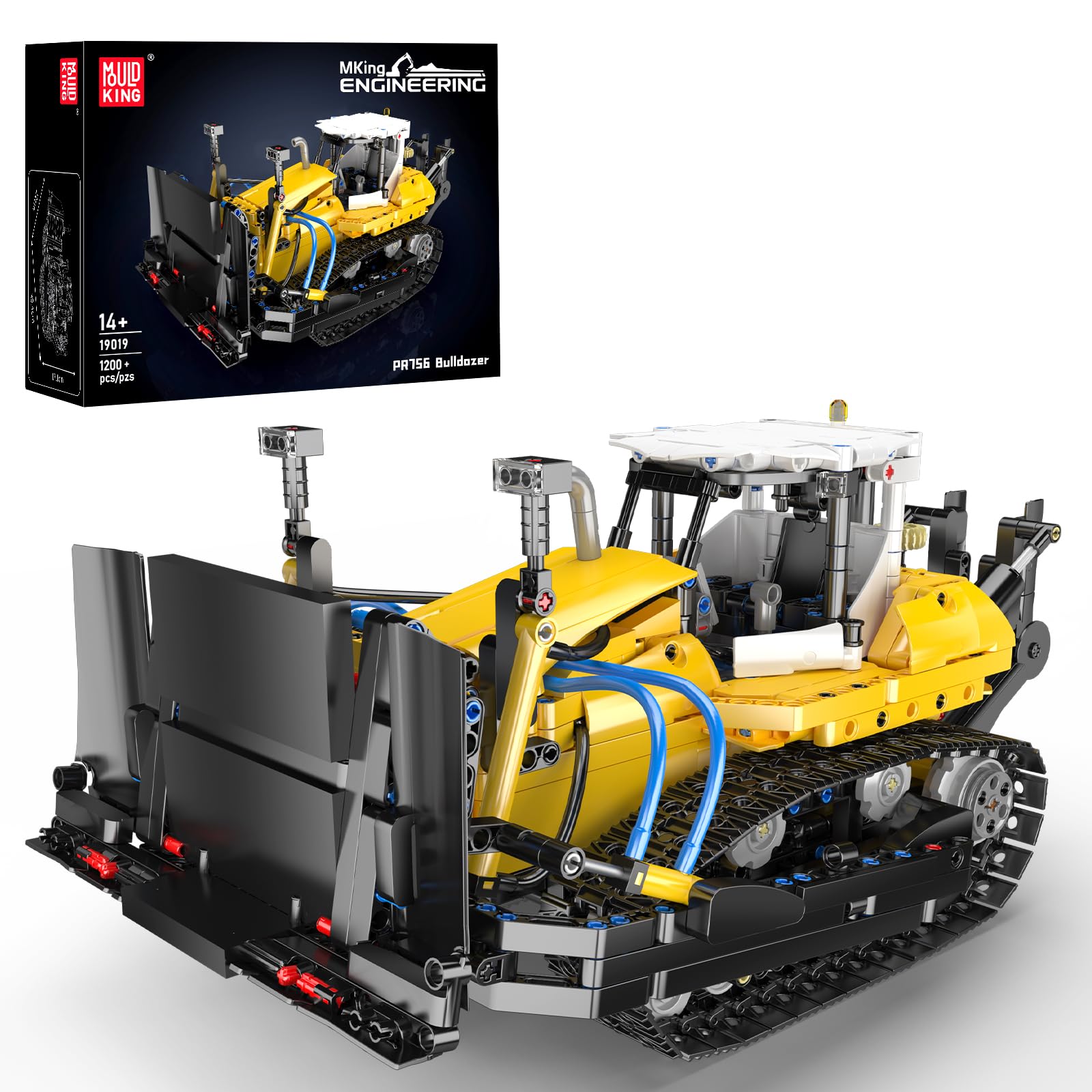 Mould King 19019 - Ensemble de construction technique Bulldozer, modèle de machine de construction à chenilles statique, jeu de construction en briques pour adultes et adolescents (1200 pièces)