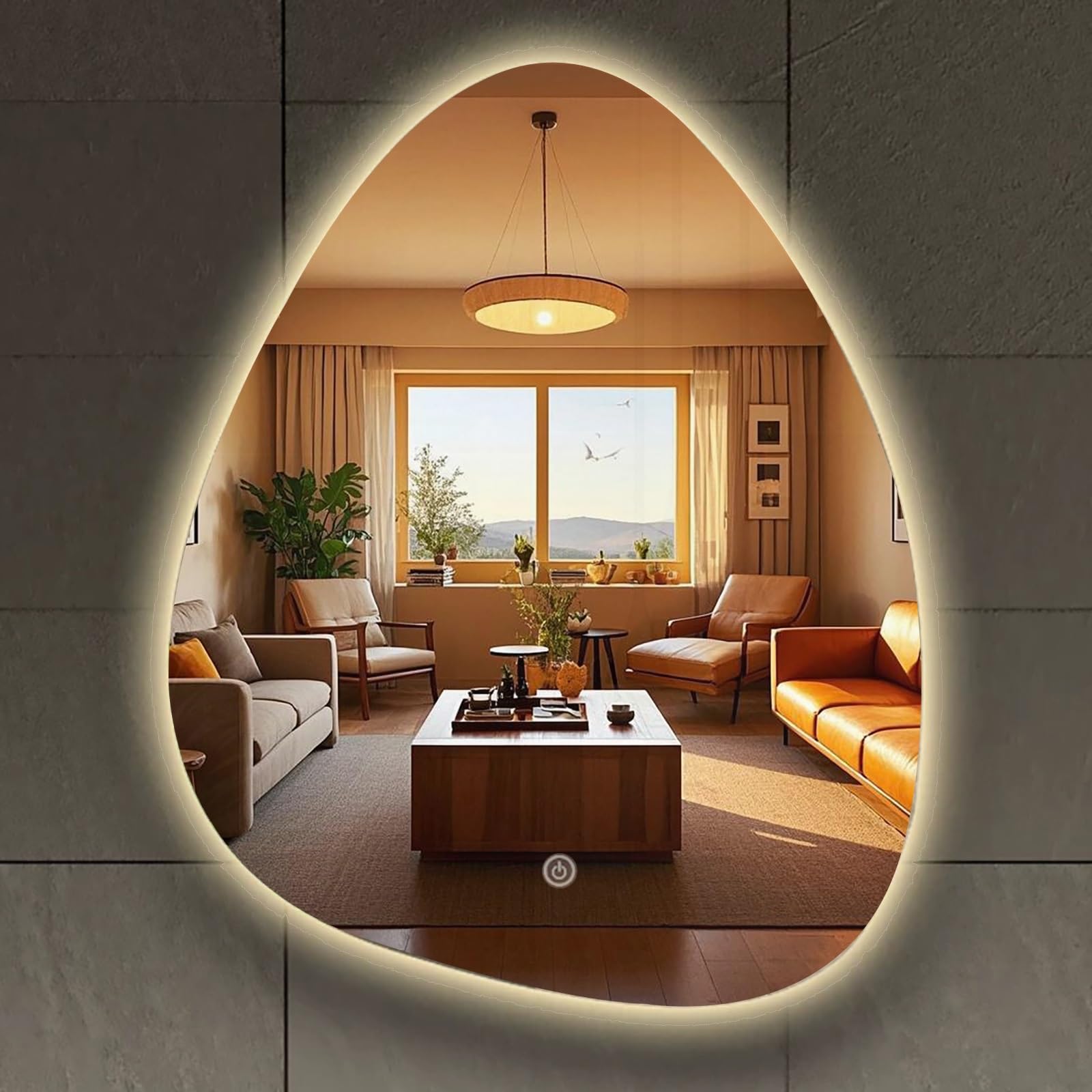 Atwnjkp 3 Colours Led Bathroom Mirror 50X70cm(19.7X27.6in) – Asymmetrical Teardrop Wall Mounted Vanity Mirror, 3-Colour Dimmable Lighting, Touch Control, For Makeup Area And Hallway