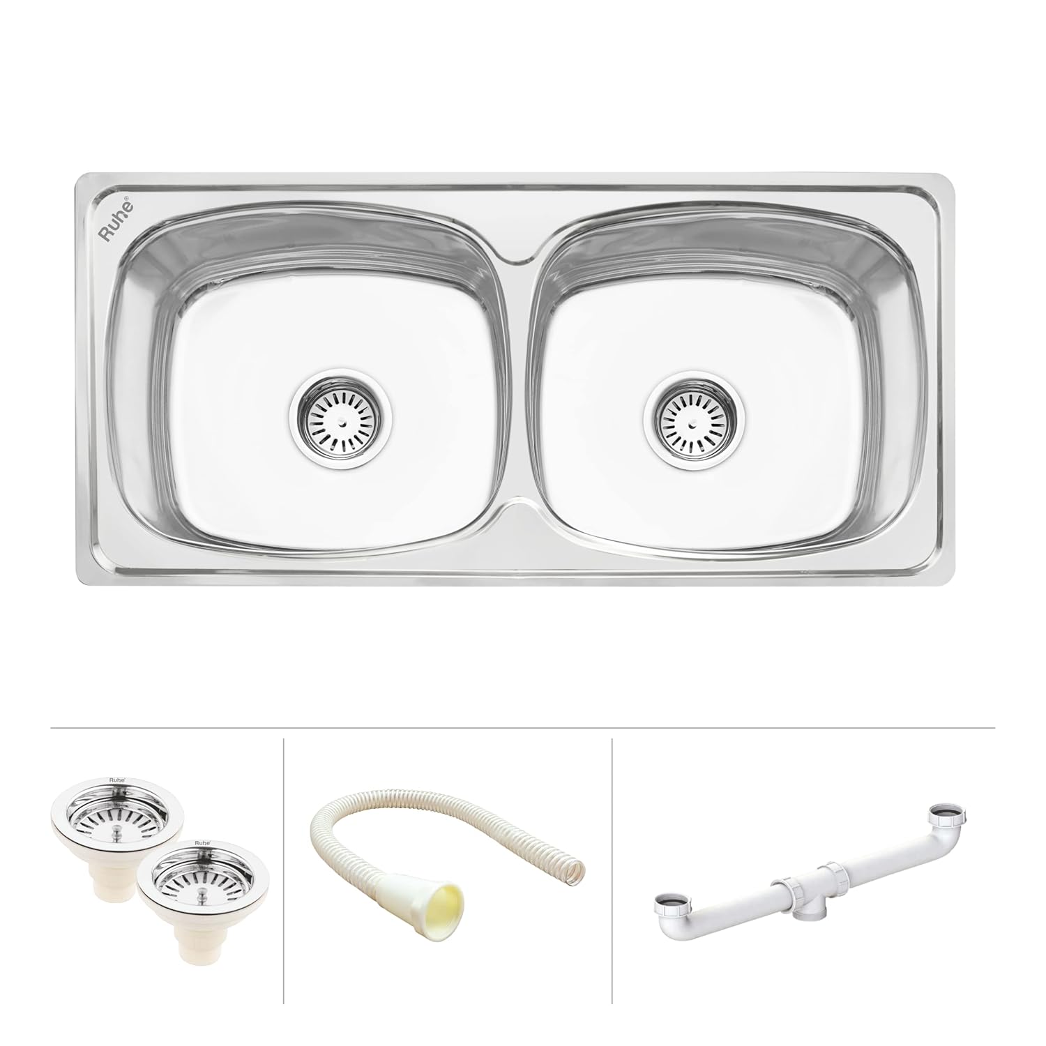 Ruhe® Oval Double Bowl 45x20x9 inches Kitchen Sink Premium Stainless