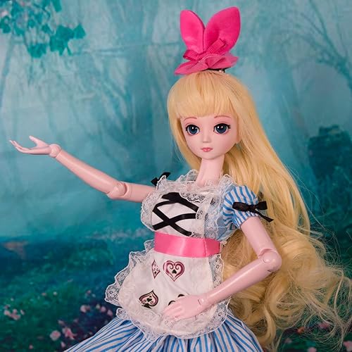 Miniatura 9 de Proudoll Muñeca BJD de 1/4 de 18 pulgadas, 18 pulgadas, articulada con bola, 18 figuras de acción, vestido de muñeca de princesa Alice + peluca +