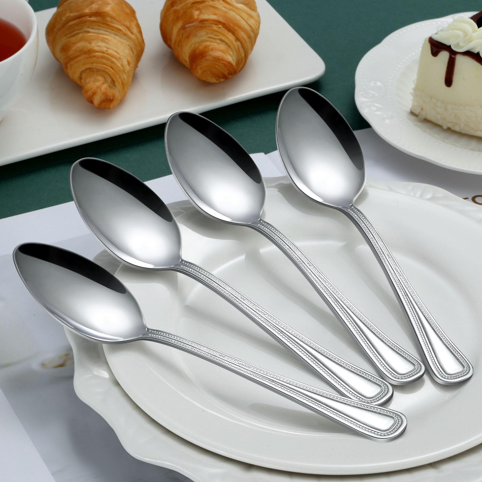 Jeu De 24 Cuillères à Soupe En Acier Inoxydable BEWOS | 20,4 Cm | Poli Miroir, Lave-Vaisselle | Pour Maison, Restaurant