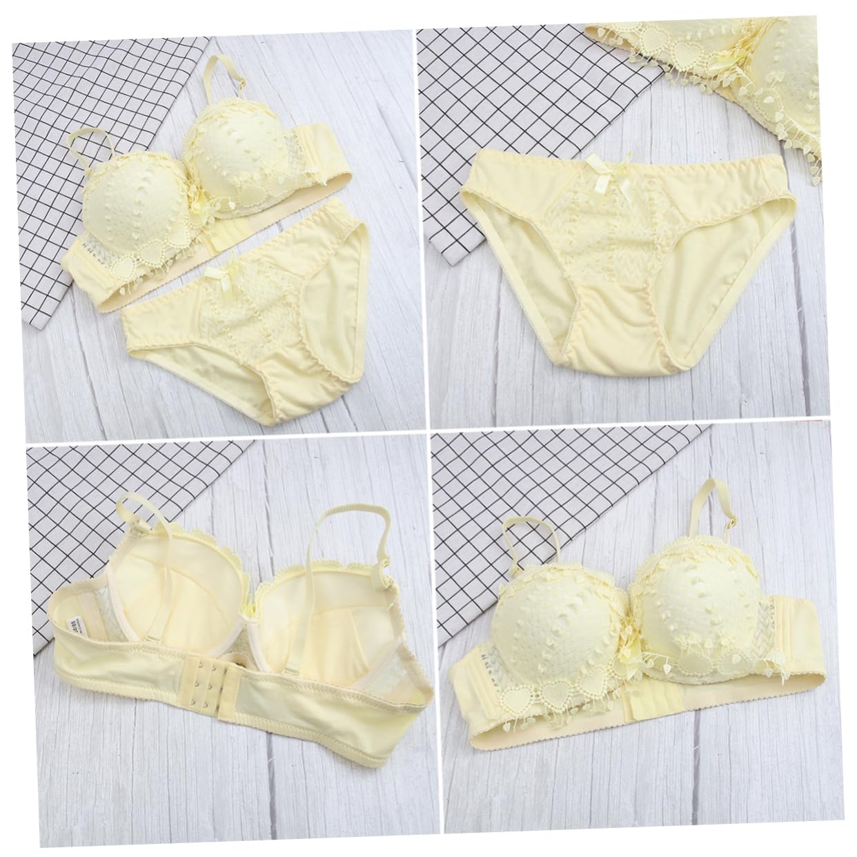 BH Gelb Spitze 2-teiliges Frauen- Bralette Für Frauen Gepolsterte Bralettes Für Damen Frauen Dessous Push-up Stick-BHS Für Damen Blumenspitze Durchscheinend Spitzenunterwäsche