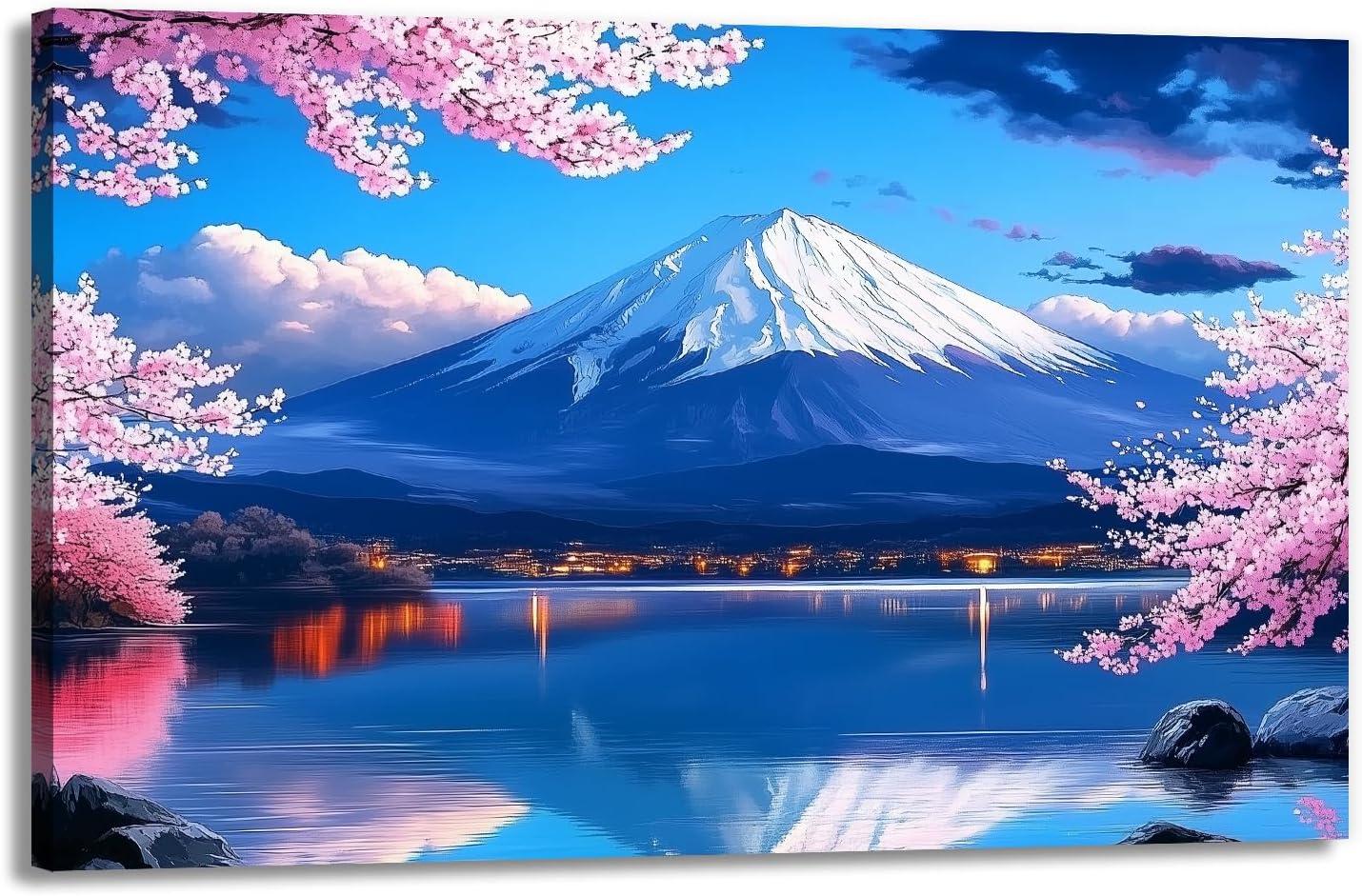GLOKAKA Colorful Japanese Landscape Canvas Wall Art Mount Fuji Scene Painting Traditional Asian Artwork for Living Room Bedroom Meditation Space(Artwork-1,12"x18")