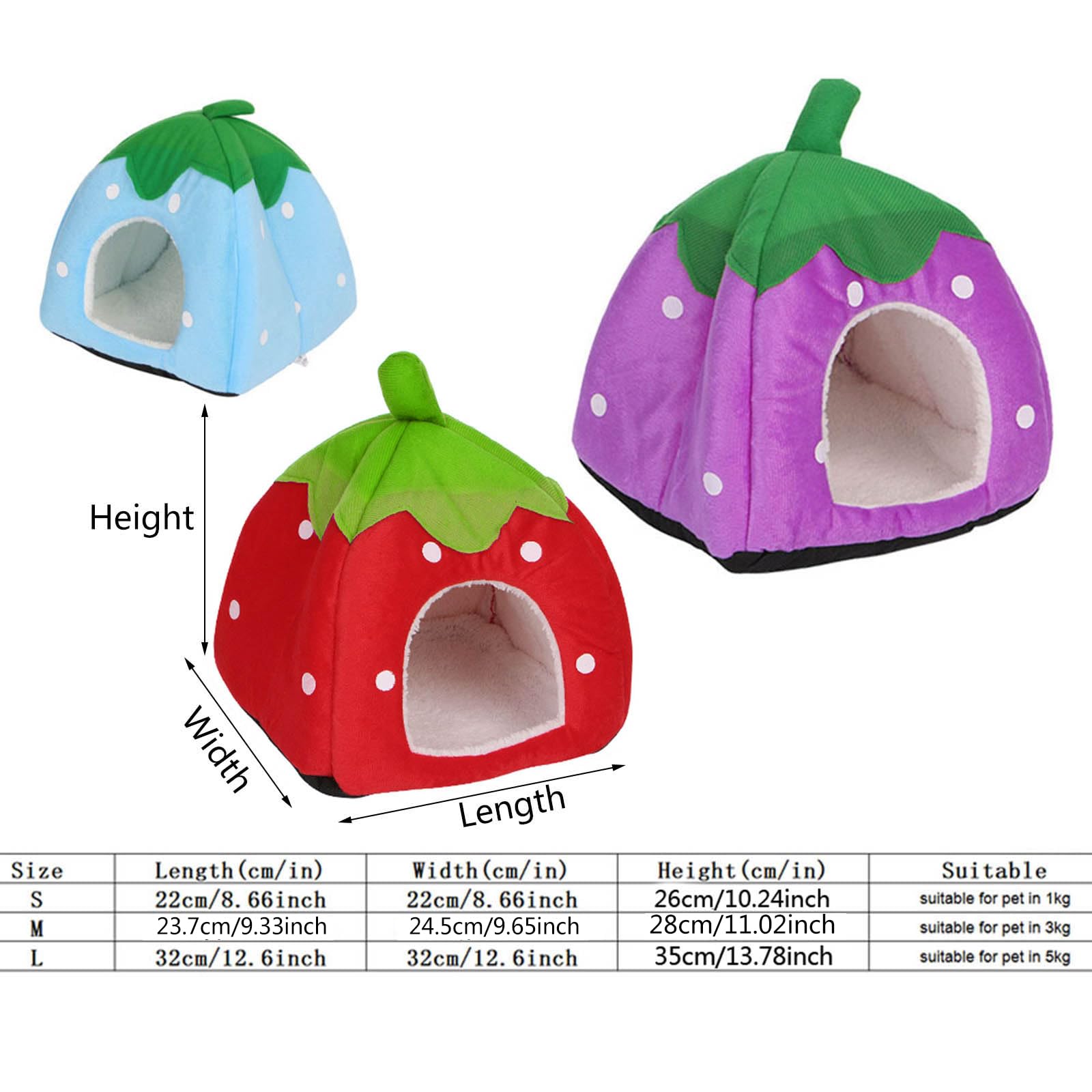 hokojix Cute Strawberry Pet Cave Dog for Cat Cartoon House with Mat Foldable Puppy House for Home Dormitory Little Pets Living, 28*23.7*24.5cm, Red