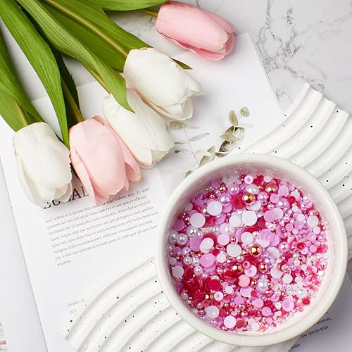 Miniatura 5 de TANOSII Perlas y diamantes de imitación de parte trasera plana de 1.98 oz de 0.196 a 0.394 pulgadas, mezcla de perlas semicirculares, diamantes de