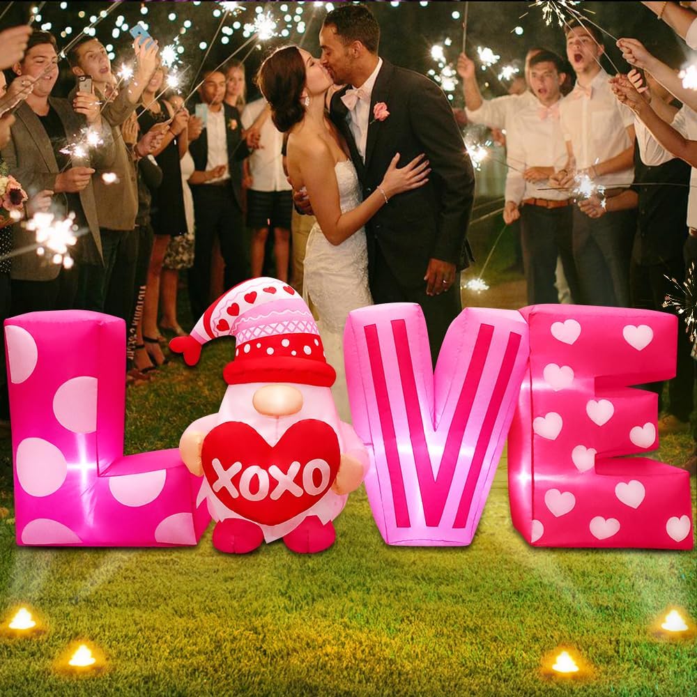 KOOY 6.3FT Long Mothers Day Inflatables Outdoor Decorations Inflatable Love Letters Valentines Gnomes Blow Up Yard Decor with LED Lights for Home Wedding Ceremony Lawn Garden Party Decoration