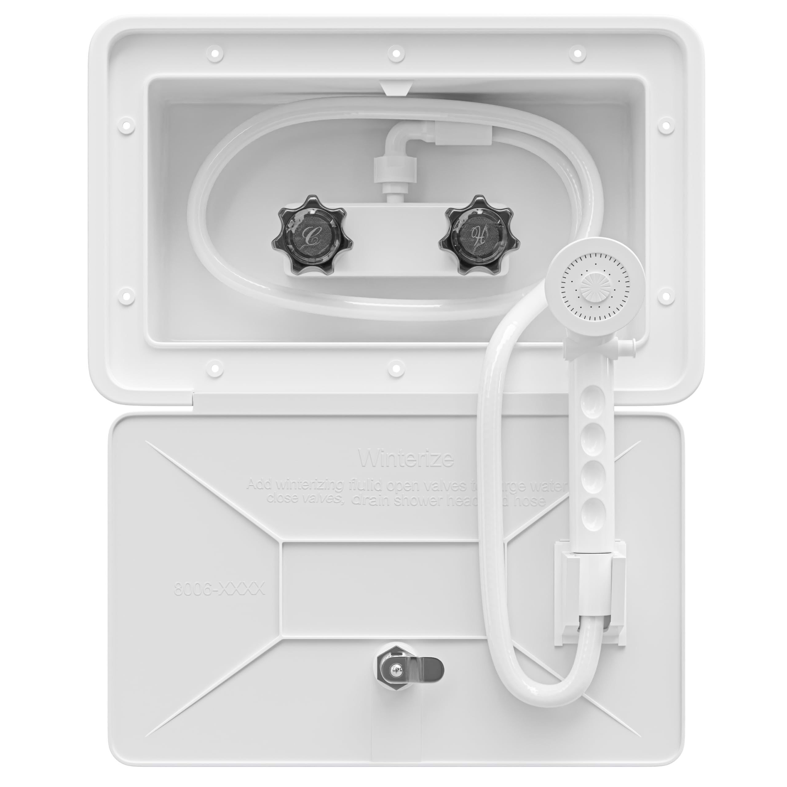 RV Exterior Shower Box Kit ABS Hose Camper Trailer Cowboy Shower (White)