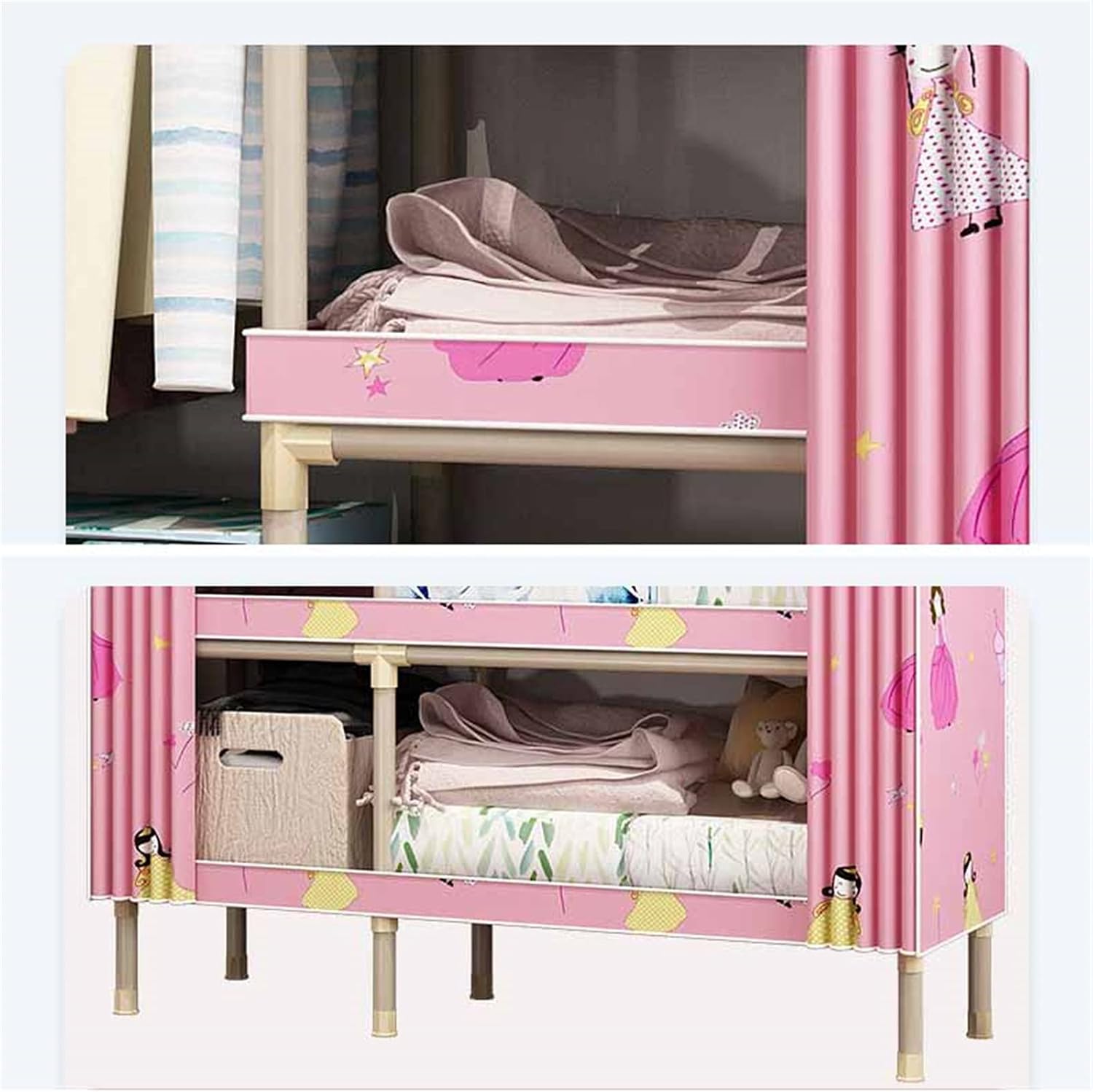 Princess Room Wardrobe,Large Storage Clothes Cupboard Dress Coat Portable Hanging Organizer with Shelves Bedroom Furniture(Size:175 * 83CM) (175 * 130CM)