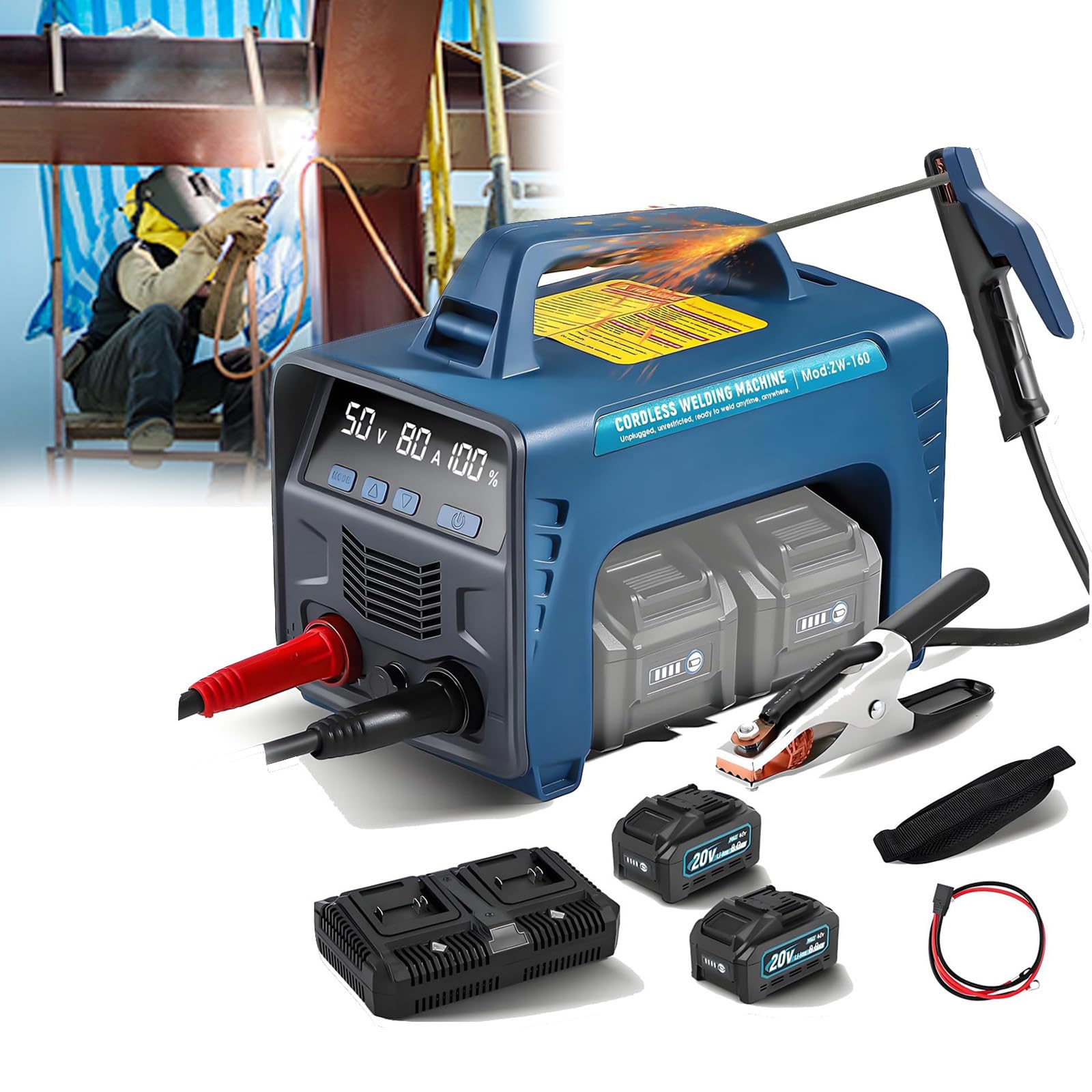 Máquina de soldadura inalámbrica portátil, soldadora ARC MMA DC multiproceso, arranque en caliente integrado, para tamaños de electrodo 3/32, 1/8, 5/32, suministro de soldadura versátil