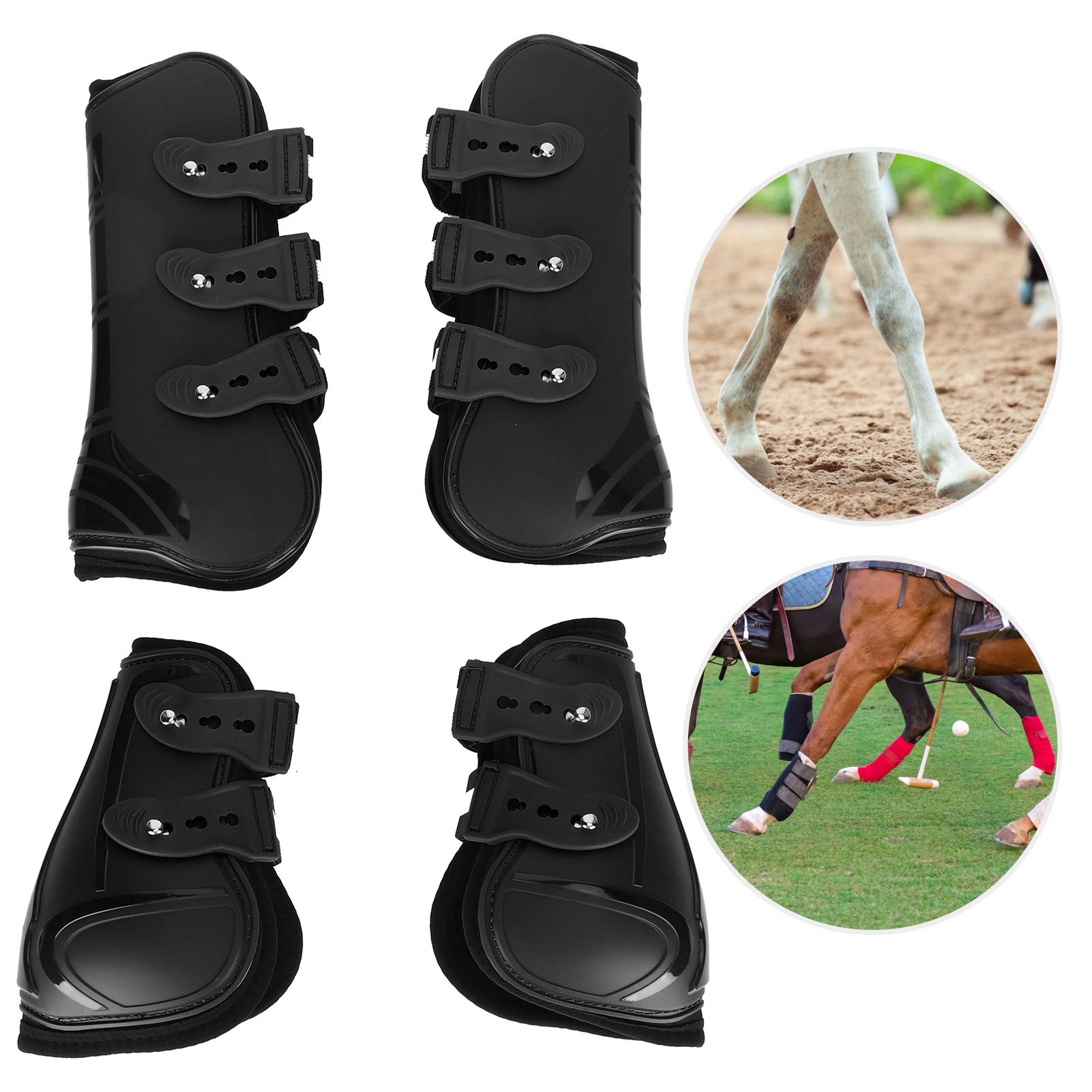 Paracaviglie per Cavalli in PU con Fodera Morbida, Protezione per Le Zampe del Cavallo Ispessita, Gambali equini Neri per Il Supporto agli impatti e la prevenzione degli infortuni,