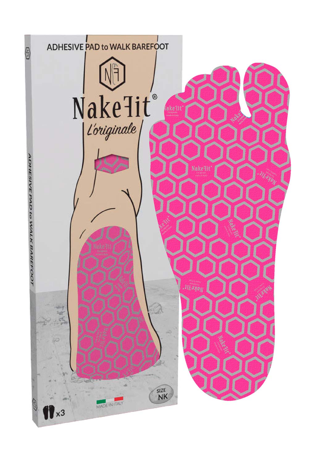 NAKEFITL'ORIGINALE - Hypoallergenic Pink Adhesive Insoles - 3 Pairs in Pack - Enjoy Your Outdoor Activities Barefoot, Experience Freedom! (43)